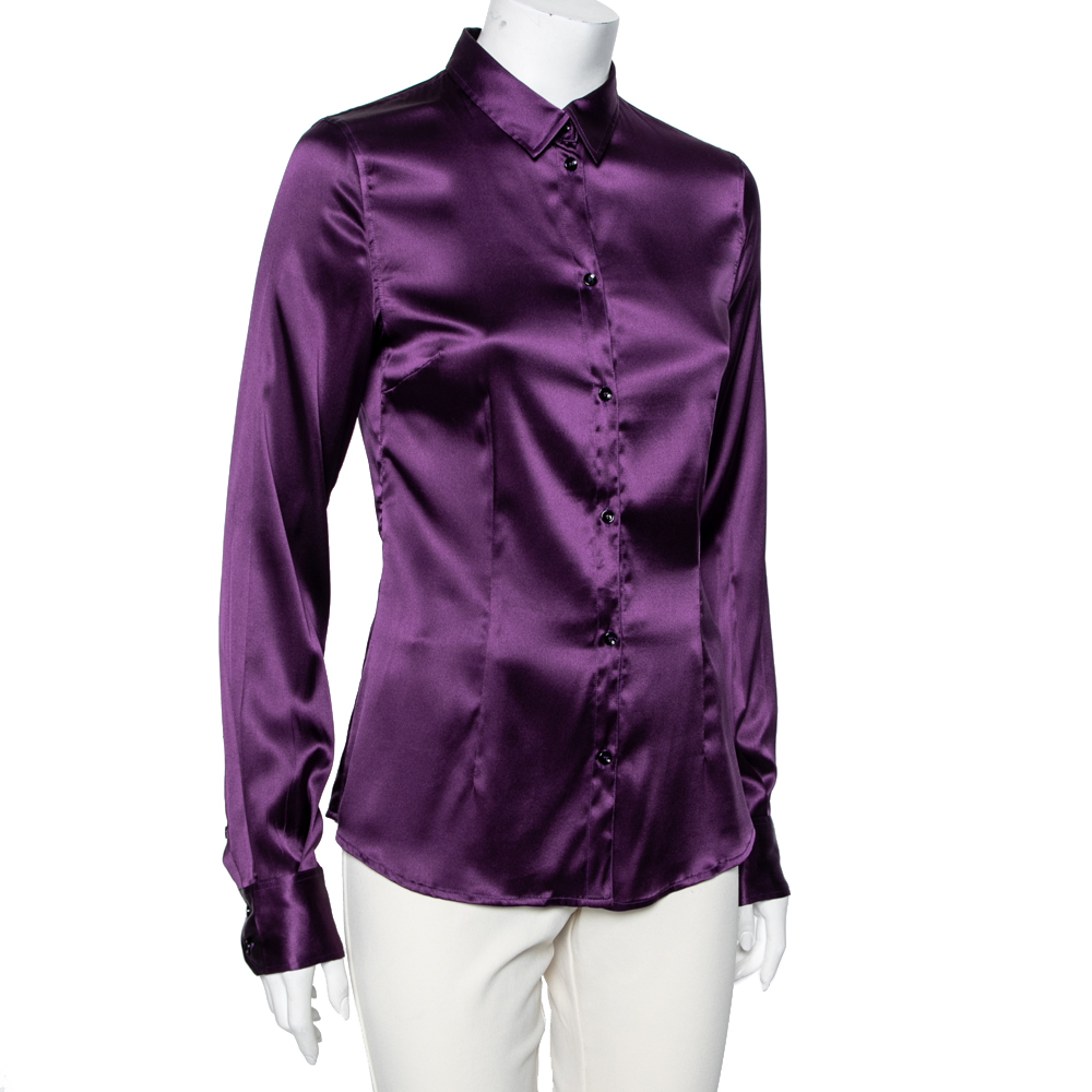 

D&G Purple Silk Satin Long Sleeve Button Front Shirt