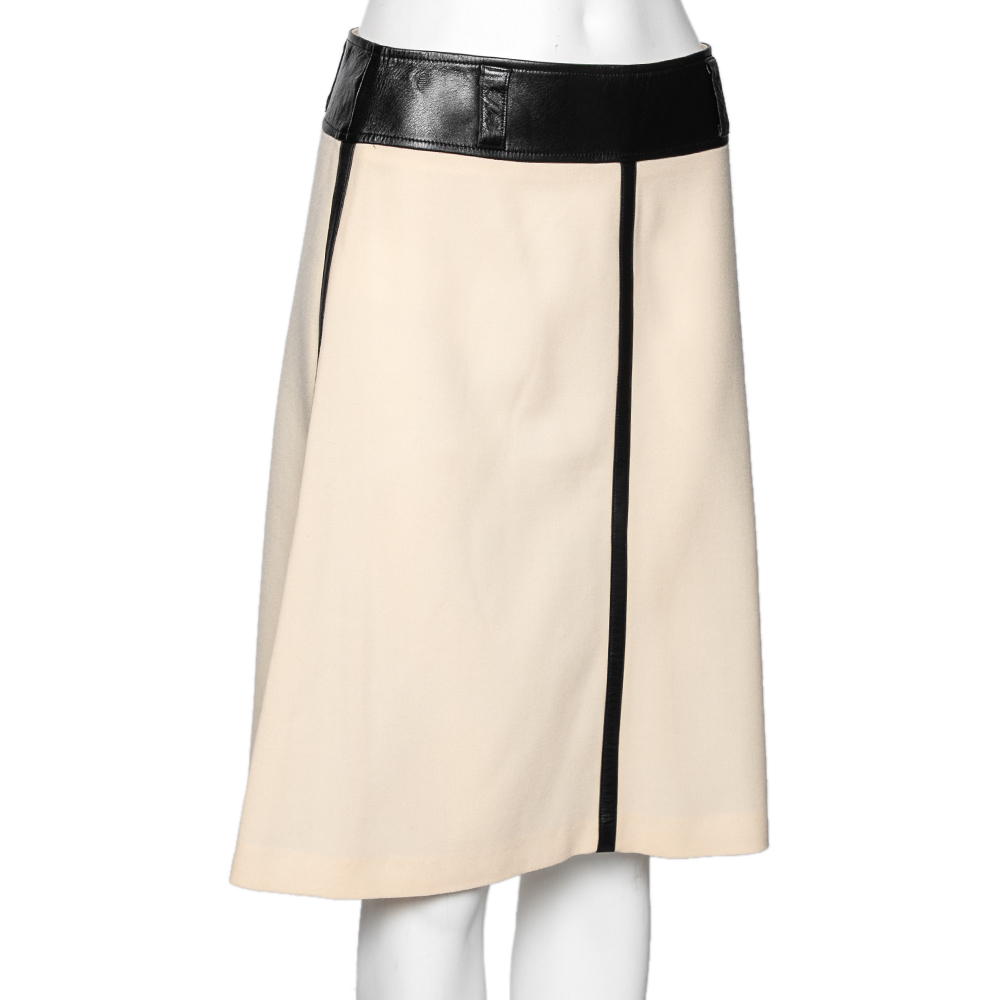 

Dolce & Gabbana Cream Wool & Leather Trimmed Skirt