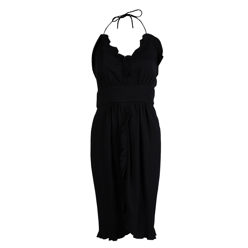 Pre Owned D&G Black Ruffle Detail Halter Dress S