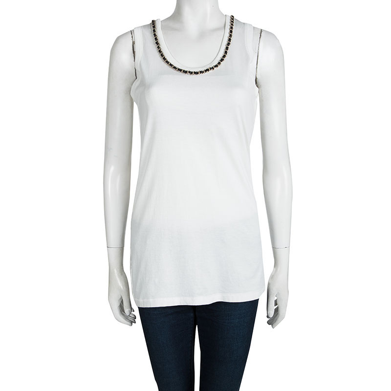 

D&G White Cotton Chain Detailed Sleeveless Top