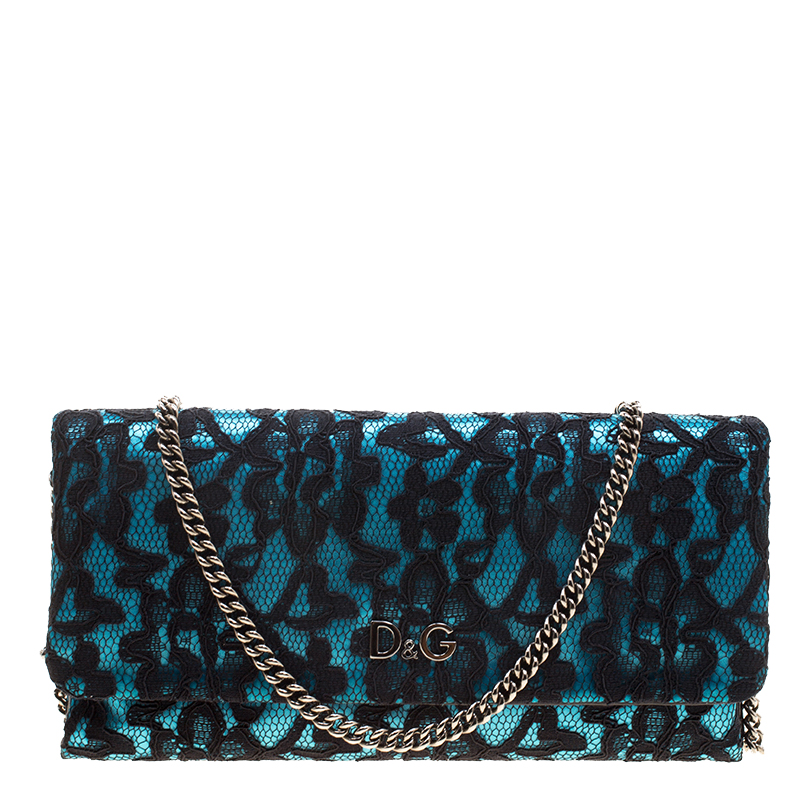 Pre Owned D&G Blue/Black Lace Shoulder Bag