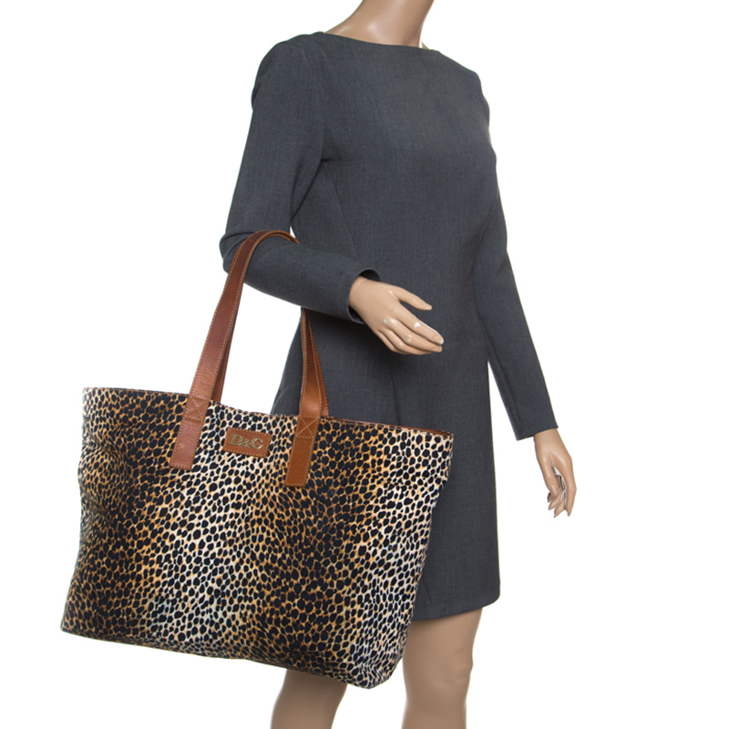 

D&G Brown Leopard Print Canvas Shopper Tote