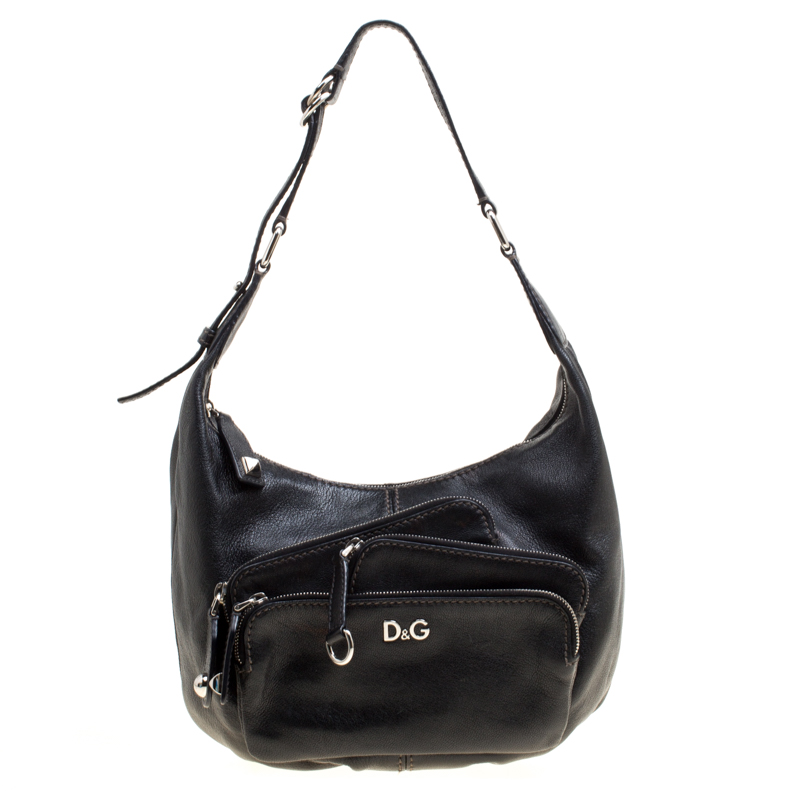D&G Black Leather Lea Mindy Pocket Hobo