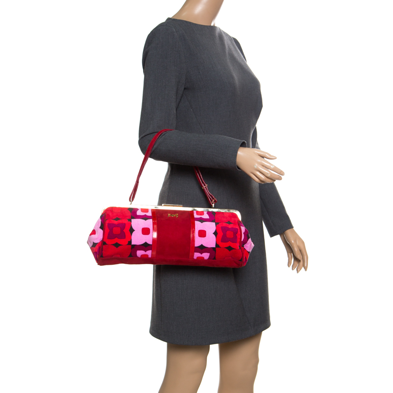 

Dolce and Gabbana Multicolor Suede and Fabric Floral Frame Satchel