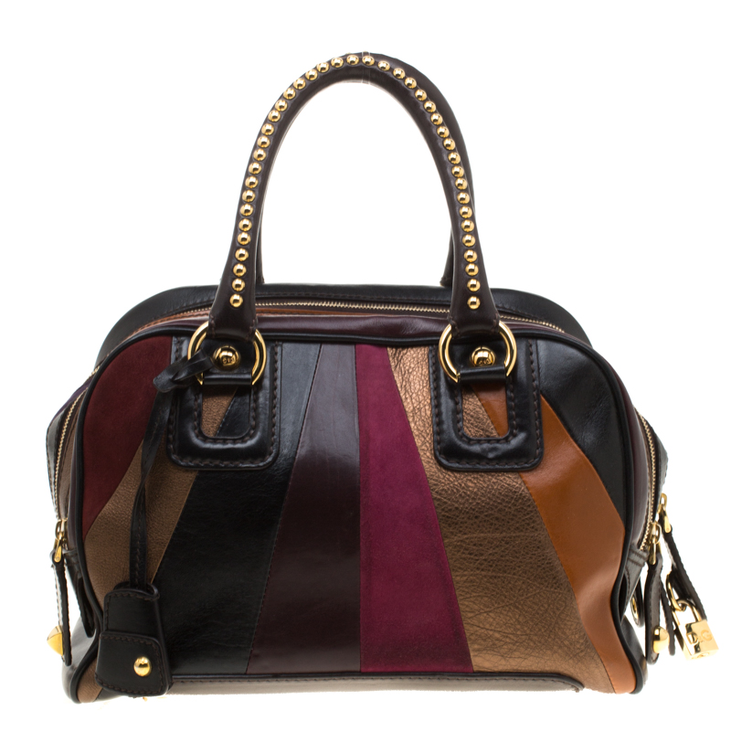 D&G Multicolor Leather and Suede Studded Lily Satchel