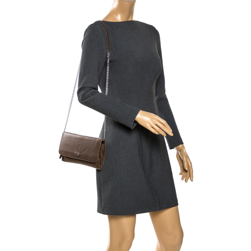 

D&G Brown Leather Flap Chain Clutch