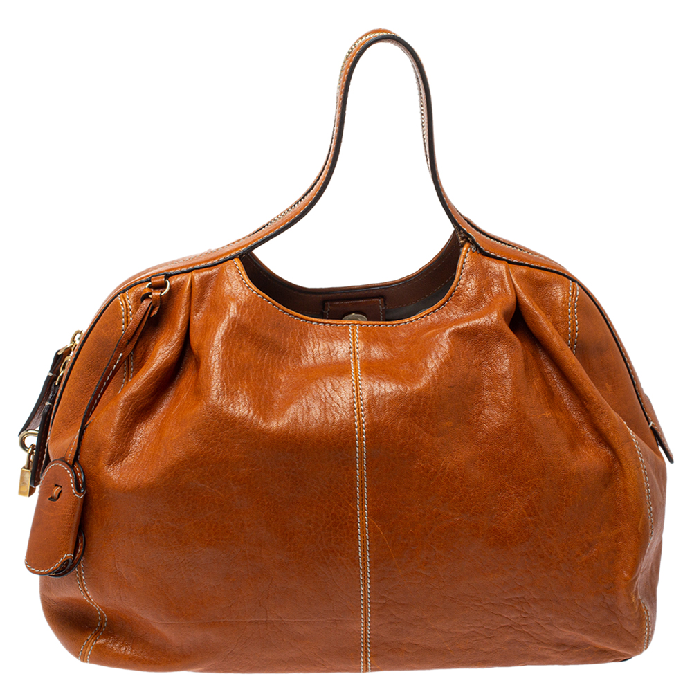 D&G Tan Leather Zip Handle Hobo