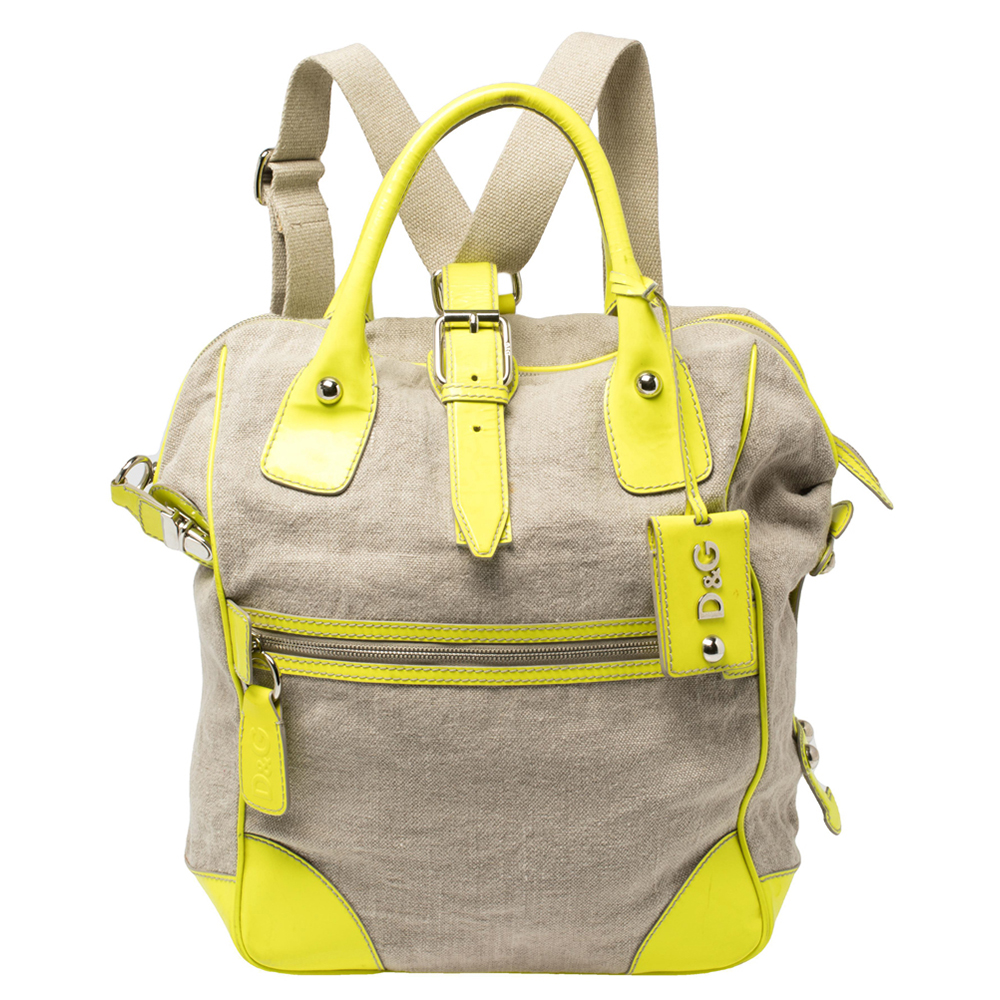 

D&G Neon Green/Beige Canvas and Patent Leather Olivia Convertible Backpack