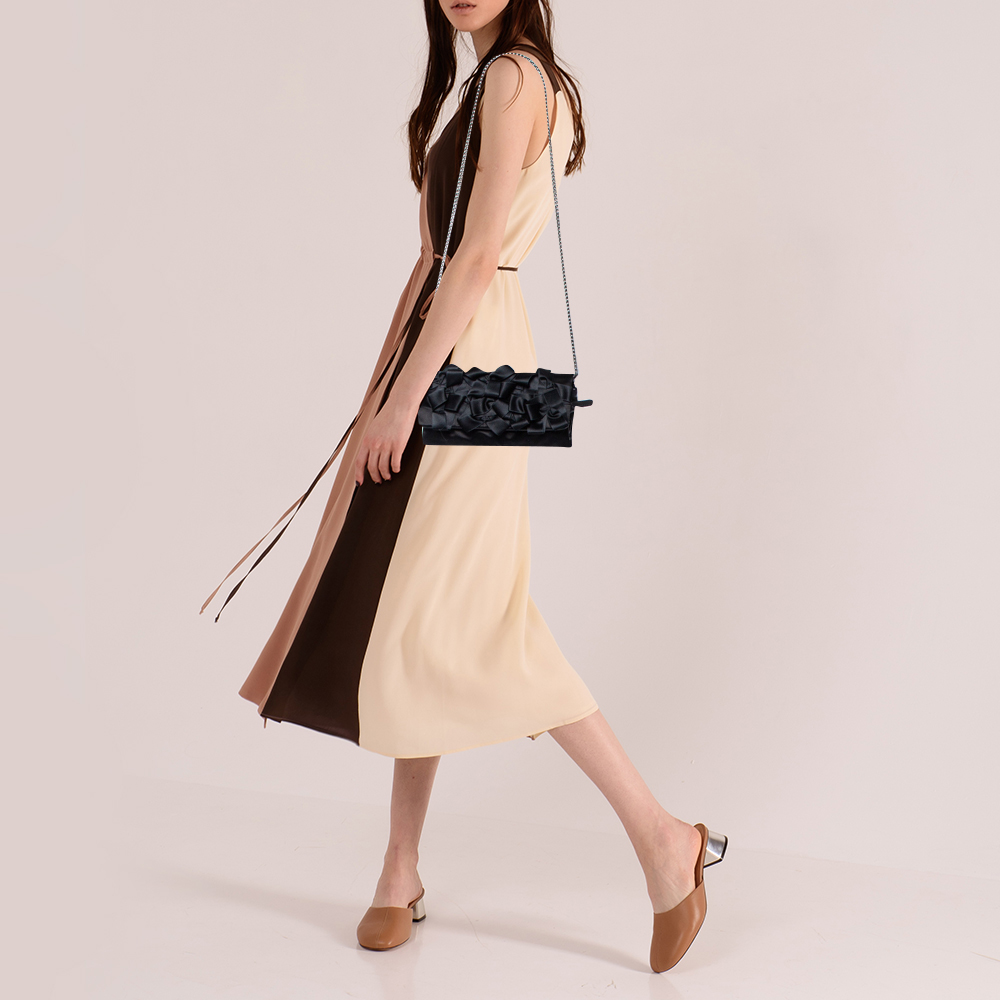 

D&G Black Satin Ribbon Heart Chain Clutch