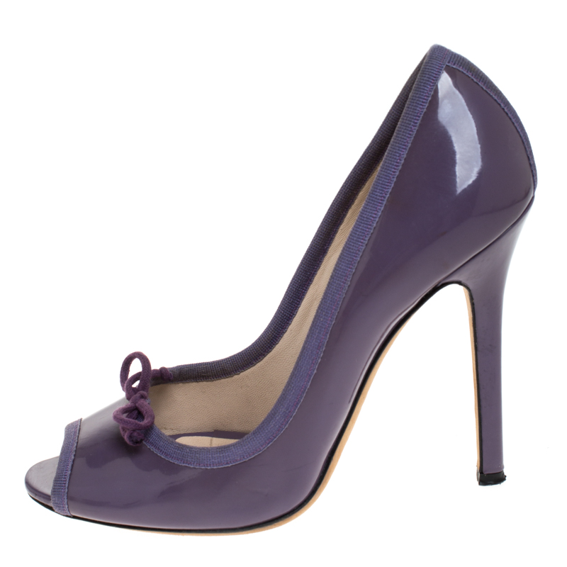 

D&G Purple Patent Leather Bow Peep Toe Pumps Size