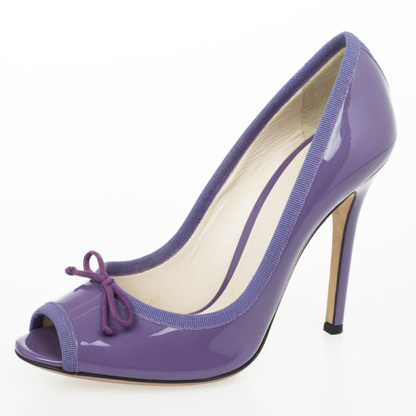 Pre Owned D&G Purple Patent Bow Peep Toe Pumps Size 38.5