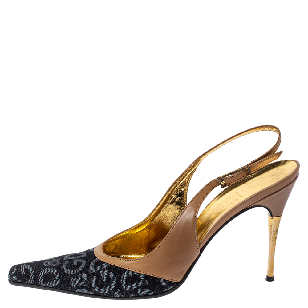 

DandG Blue/Beige Denim and Leather Slingback Pumps Size