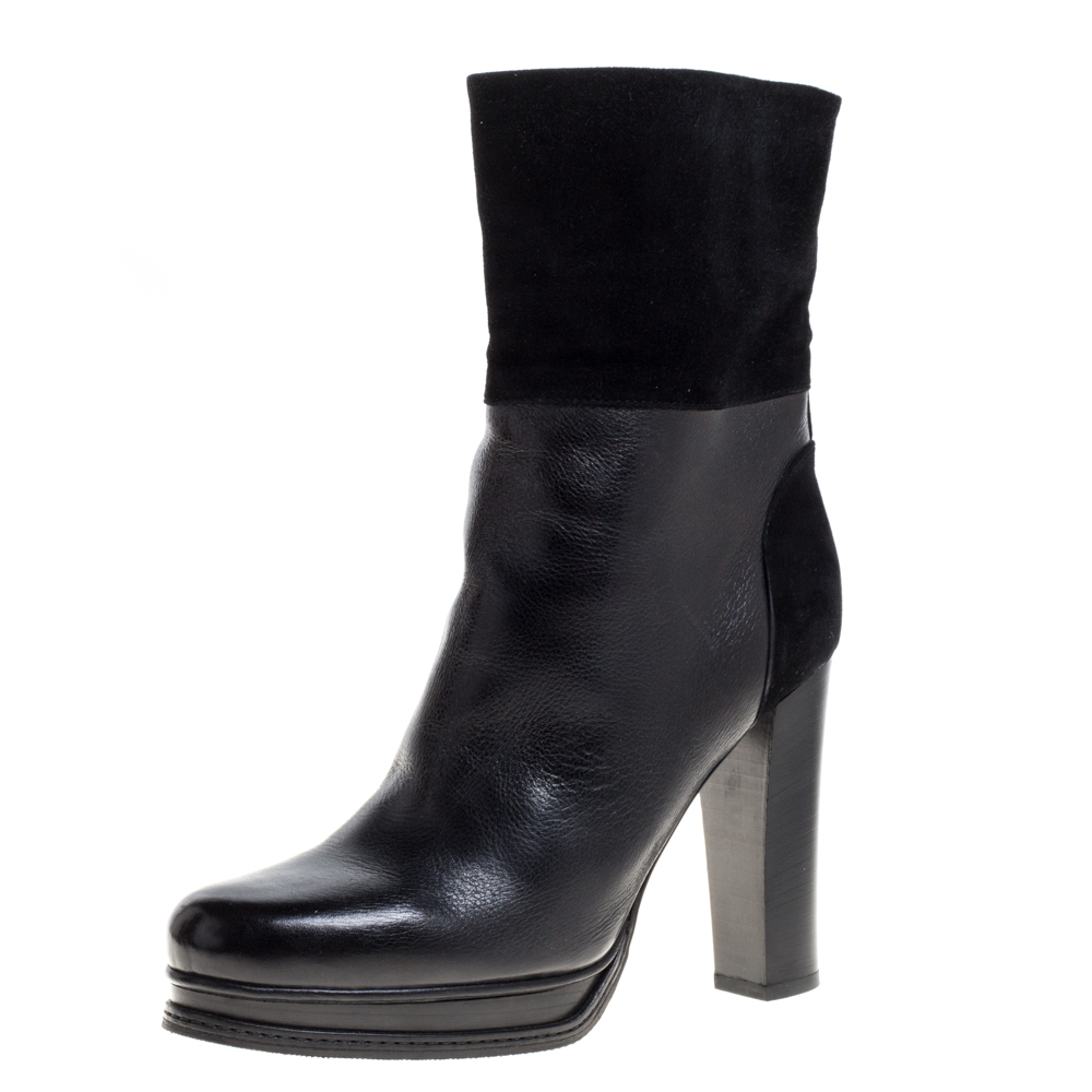 Pre Owned D&G Black Leather and Suede Ankle Boots Size 38.5