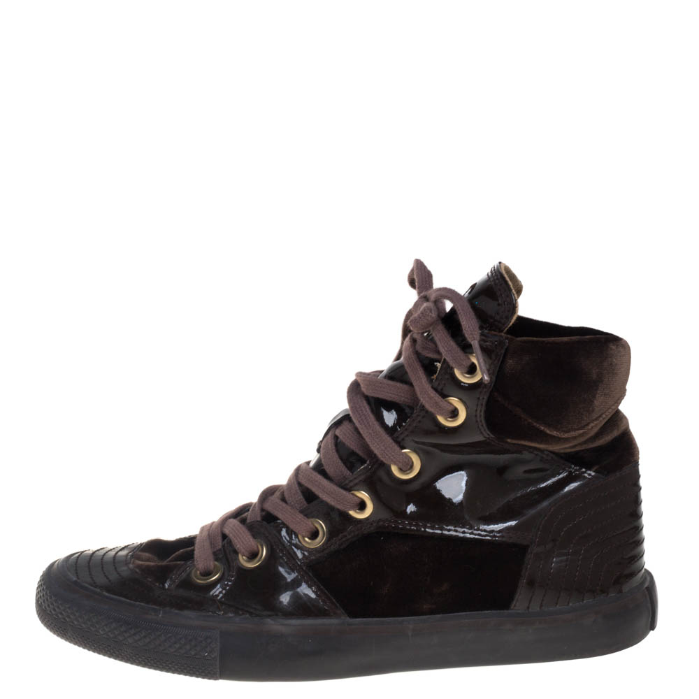 

D&G Brown Patent Leather and Velvet High Top Sneakers Size