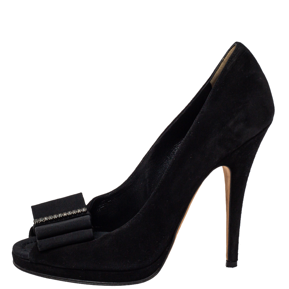 

D and G Black Suede Crystal Embellished Peep Toe Pumps Size