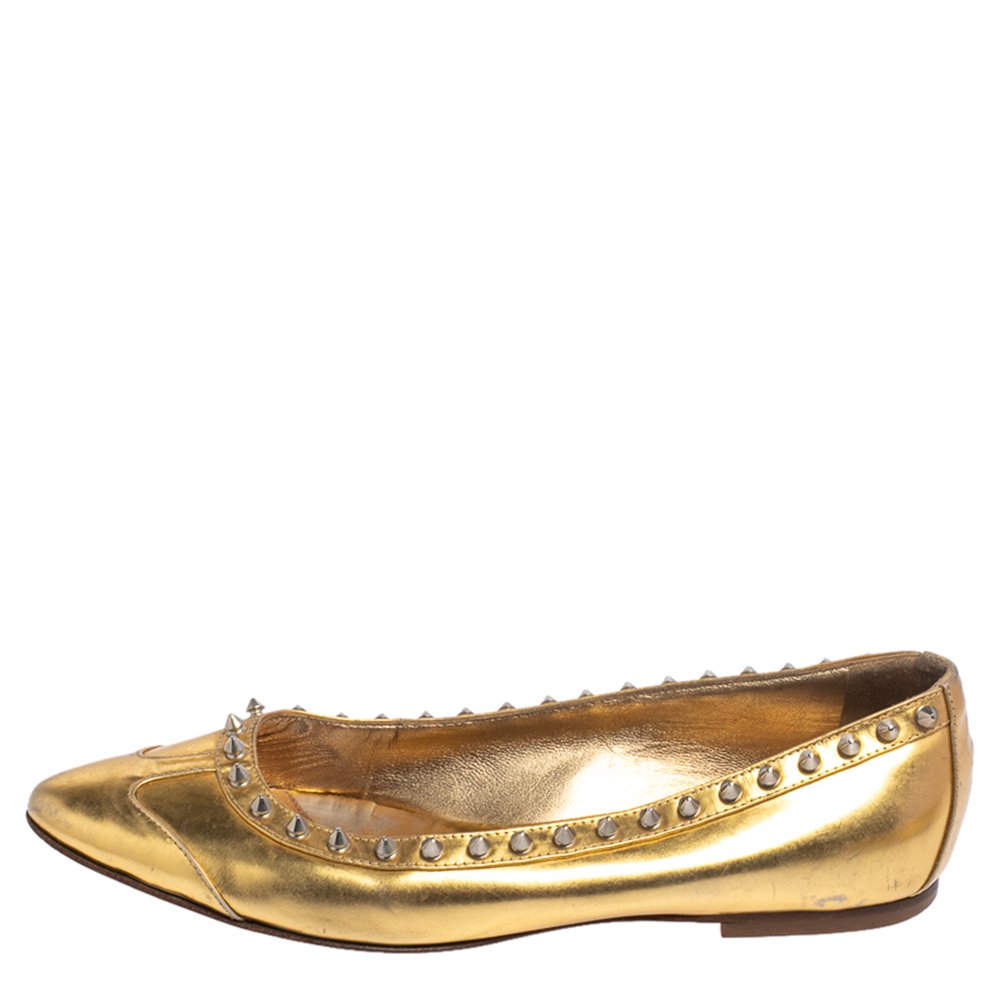 

D&G Metallic Gold Patent Leather Spiked Studded Ballet Flats Size