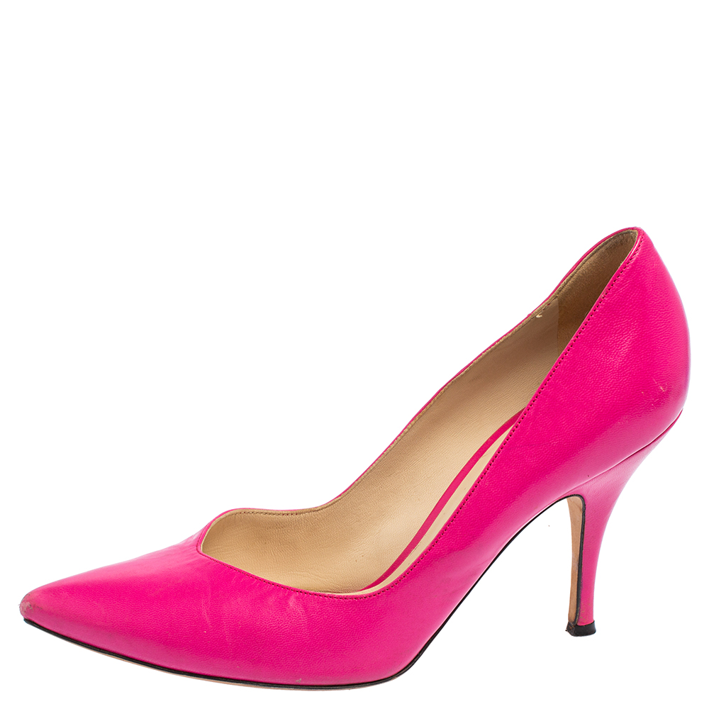 

D&G Pink Leather Pointed Toe V Neck Pumps Size