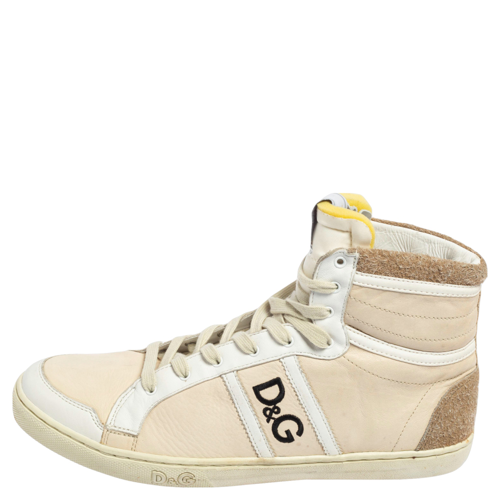 

D&G Cream/White Leather Lace High Top Sneakers Size