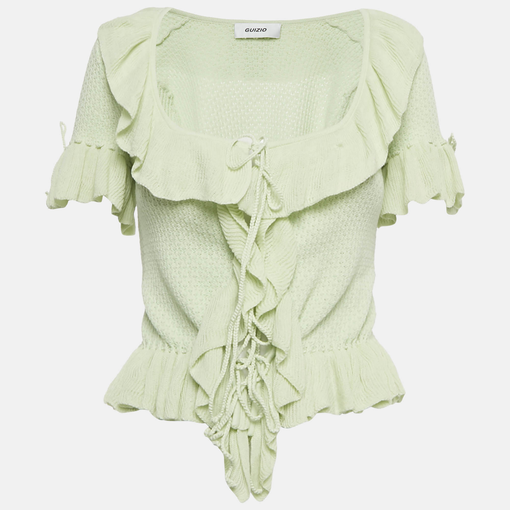 

Guizio Green Ruffle Knit Tie Top M
