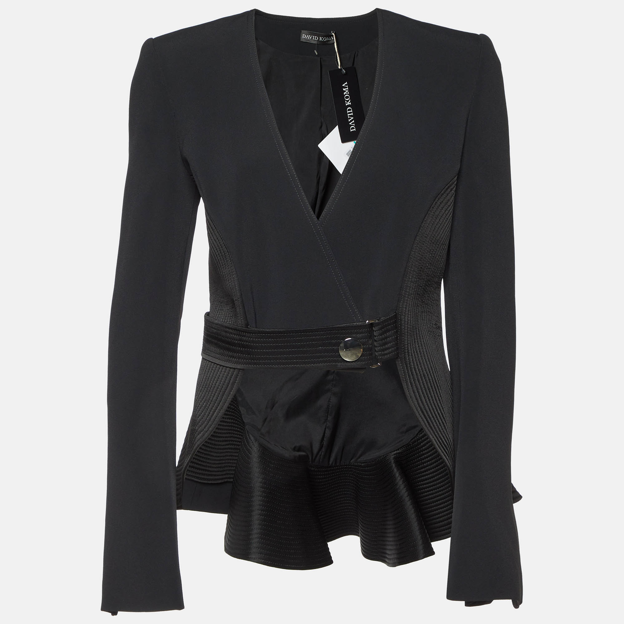 

David Koma Black Cady Flounce Detail Jacket L