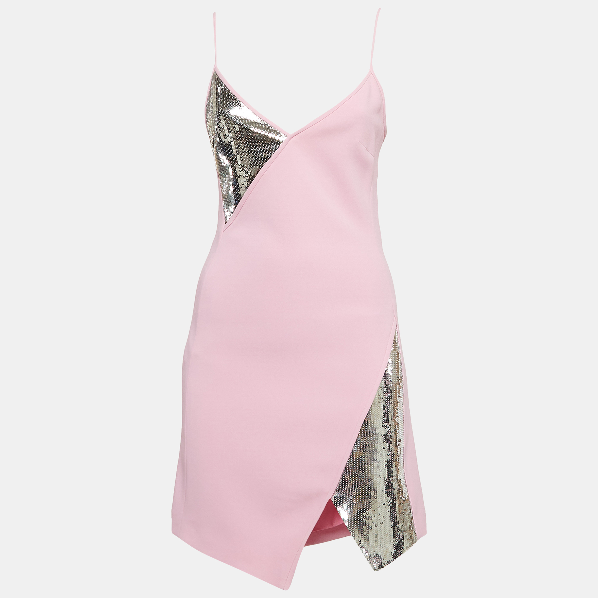 

David Koma Pink Sequin Embellished Jersey Mini Slip Dress S