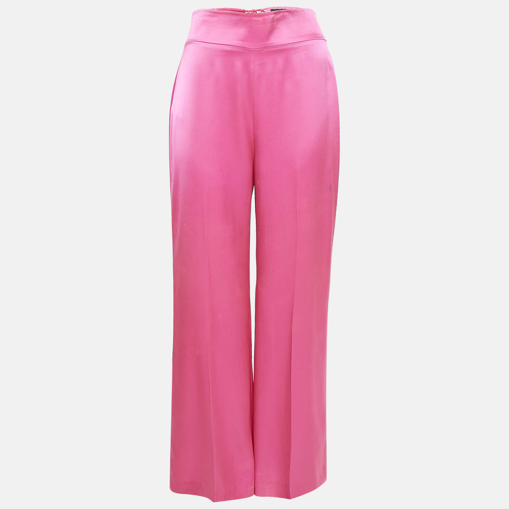 

David Koma Pink Satin Lace-Up Detail Wide Leg Trousers S