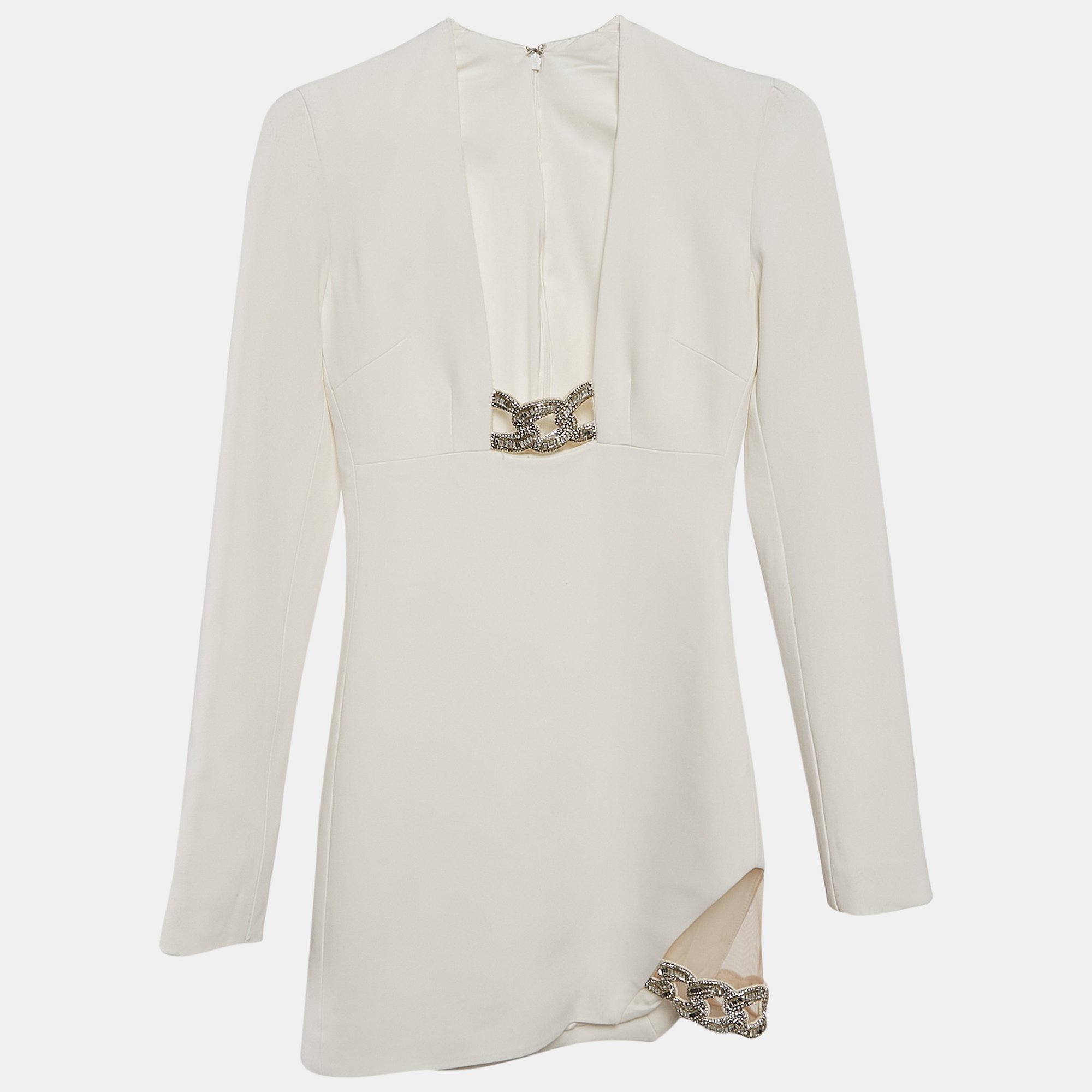 

David Koma Cream Embellished Crepe Mini Dress S