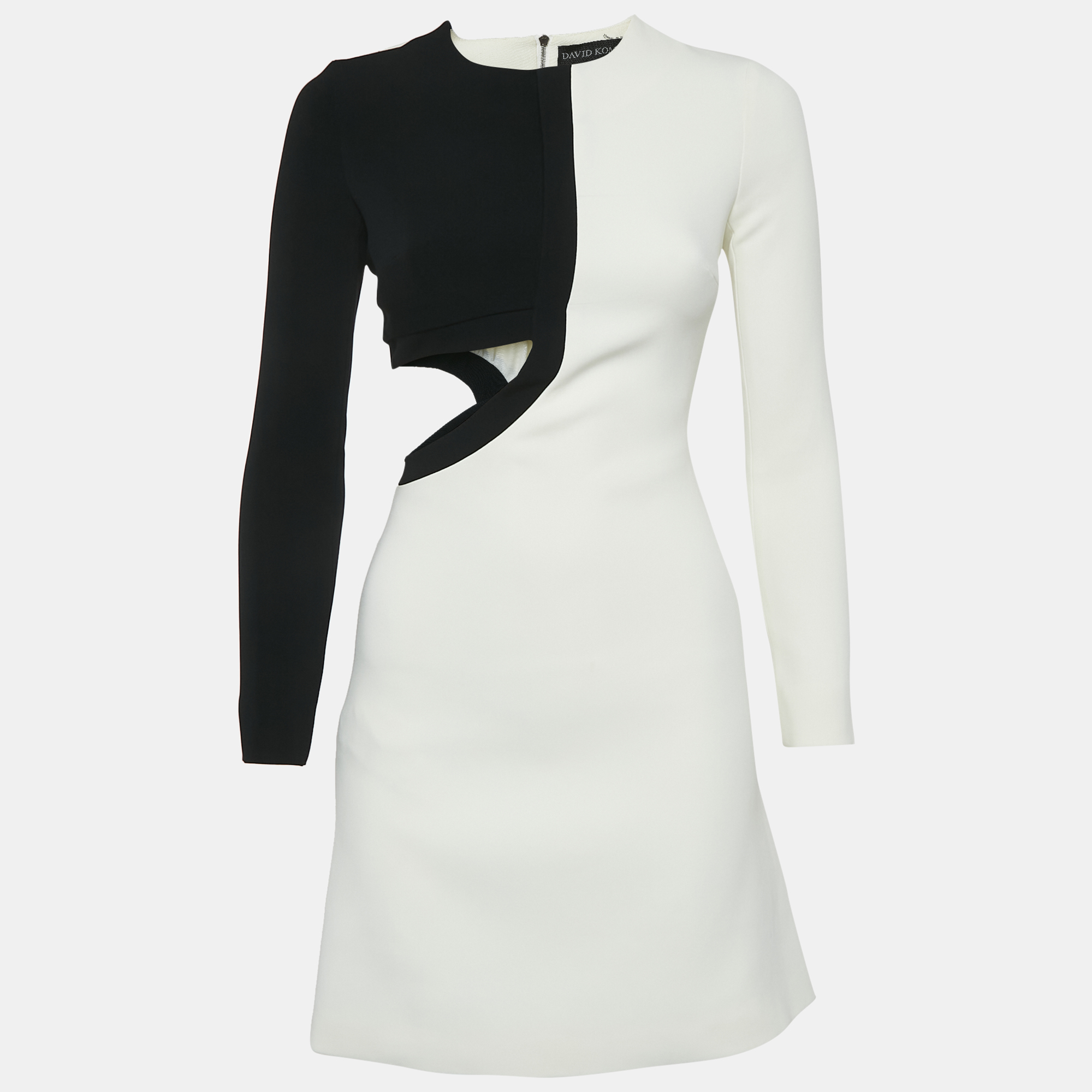 

David Koma White Crepe Cut-Out Long Sleeve Mini Dress S