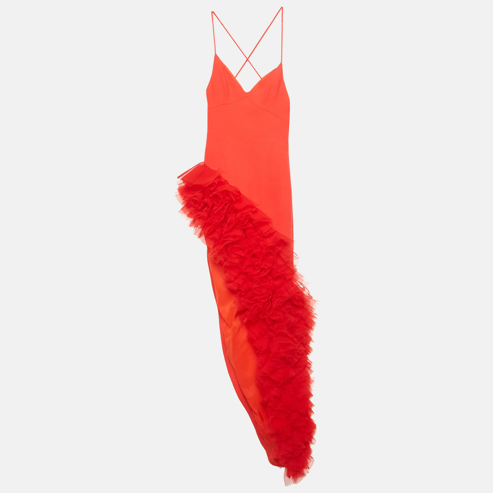 Pre-owned David Koma Red Tulle Trim Wool Cocktail Dress Xs