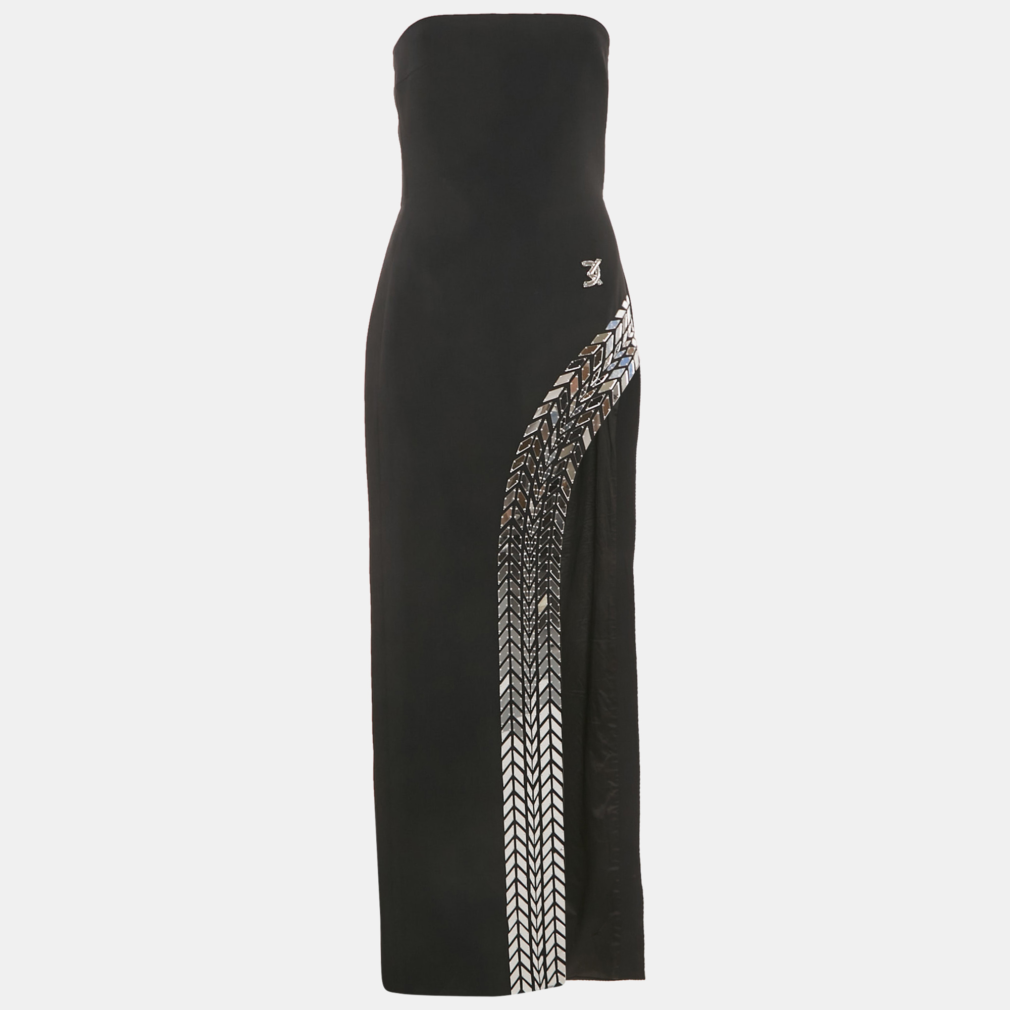 Pre-owned David Koma Black Mirror Embroidered Crepe Strapless Gown M