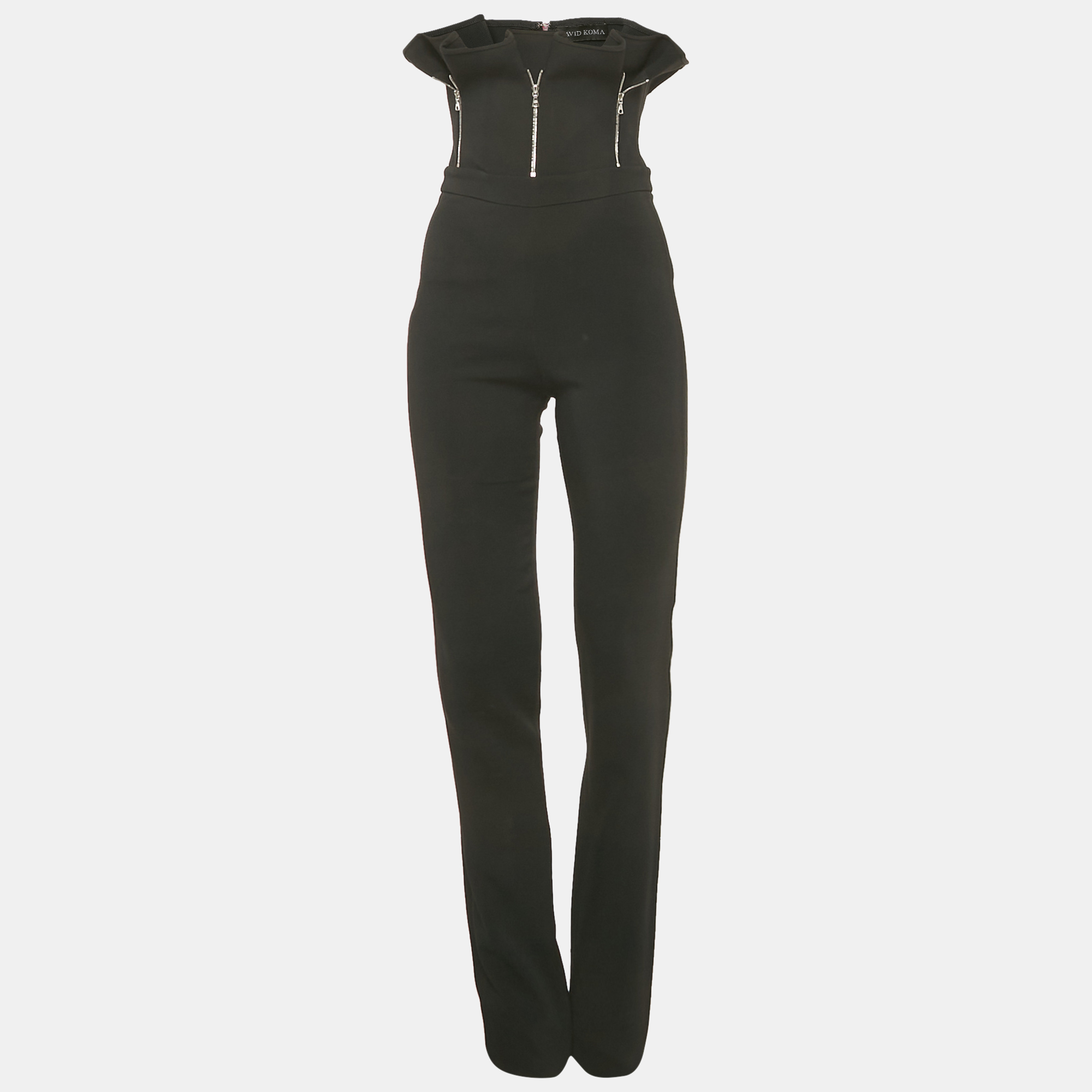 Pre-owned David Koma Black Crepe Zipper Detail Strapless Jumpsuit S