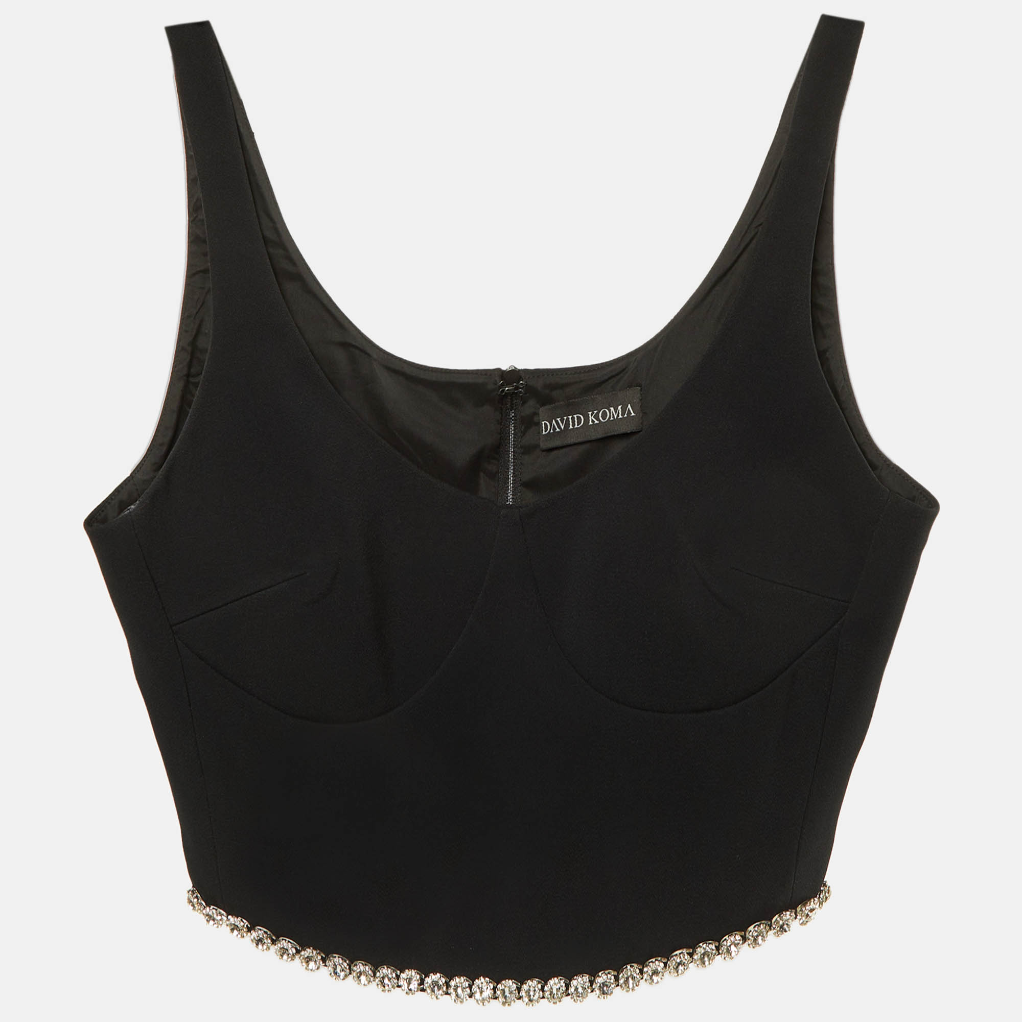 

David Koma Black Crepe Crystal Embellished Crop Top M