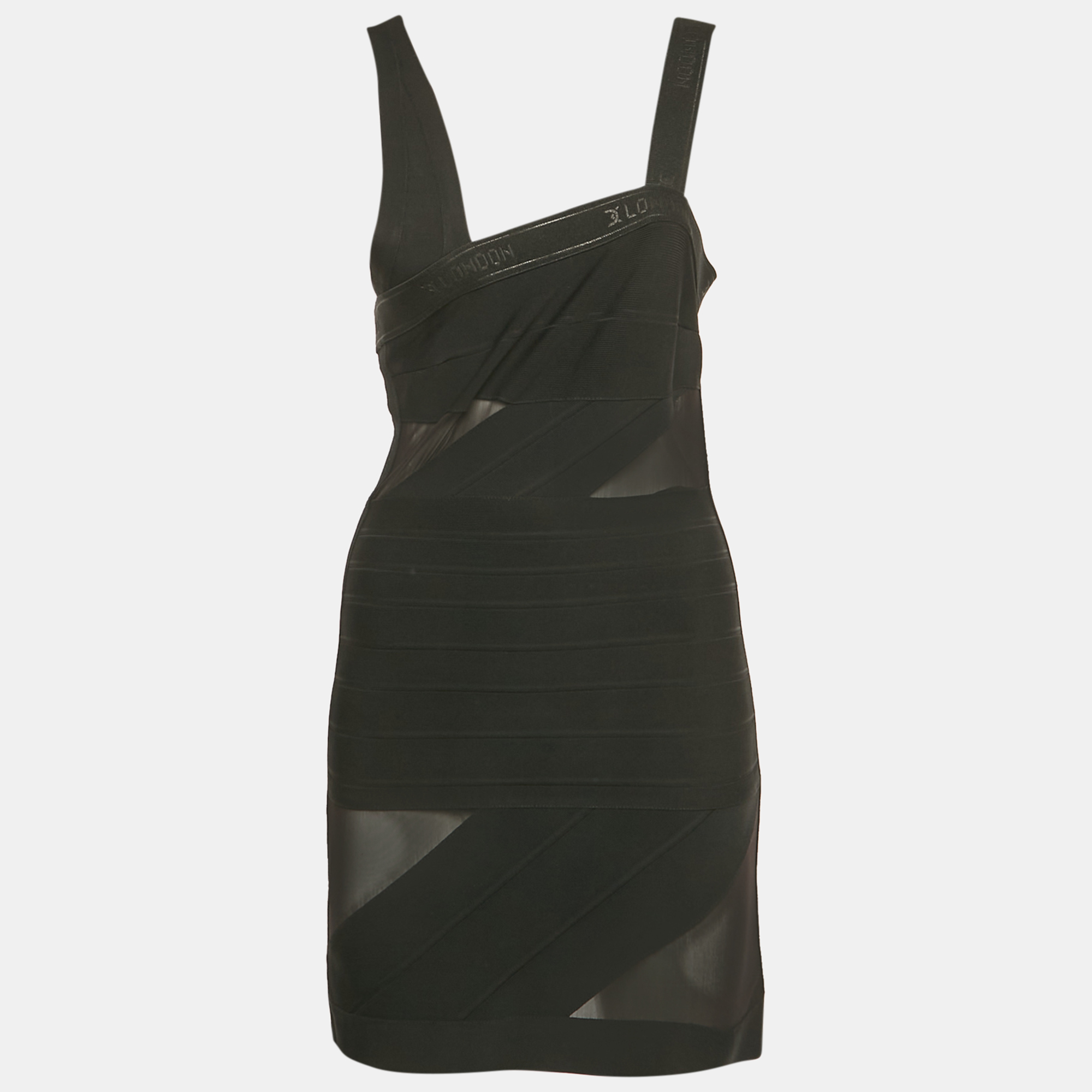 Pre-owned David Koma Black Mesh Trim Knit Bandage Dress M