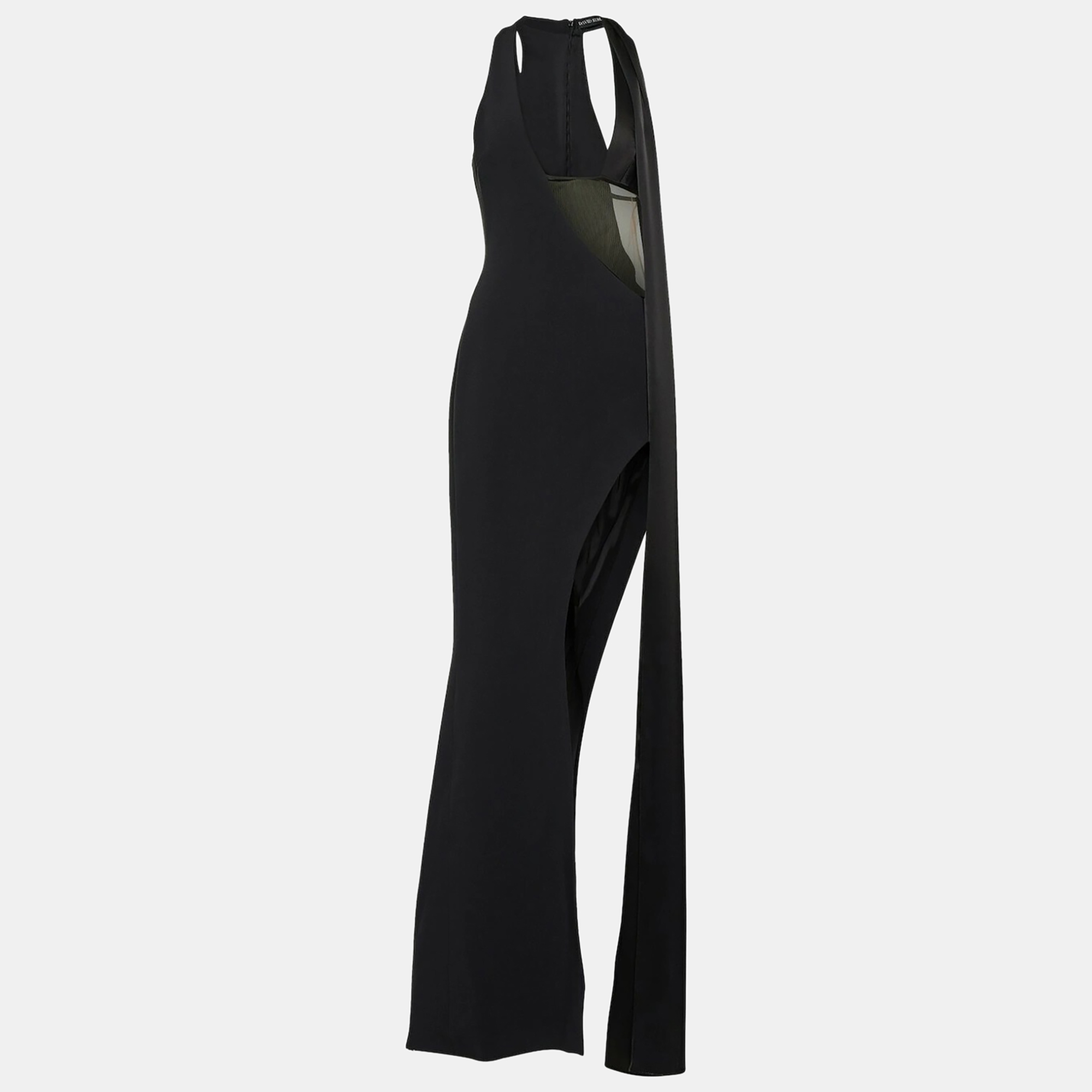 

David Koma Black Tulle Trim Crepe Cut-Out Maxi Dress S