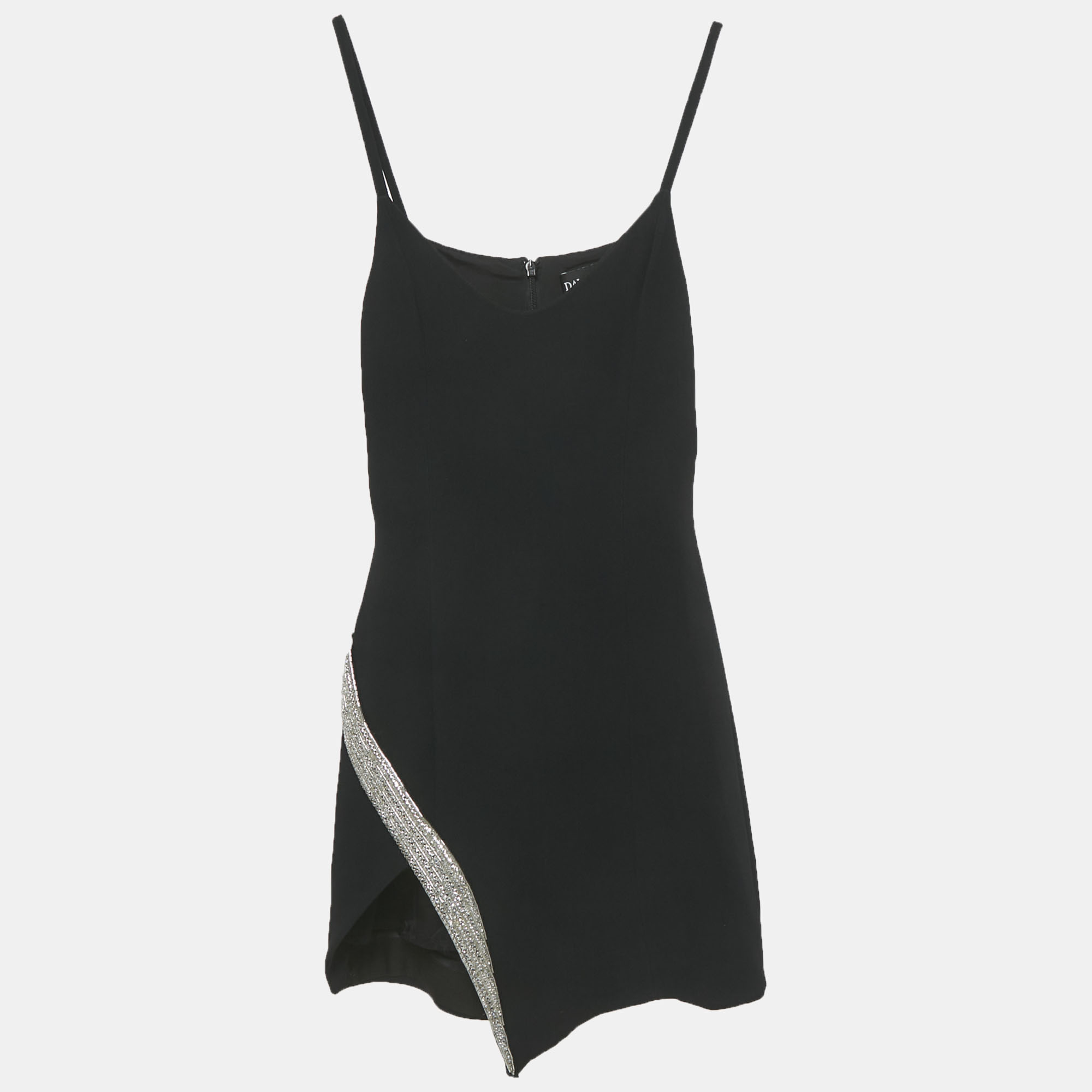 

David Koma Black Crystal Embellished Crepe Mini Dress S
