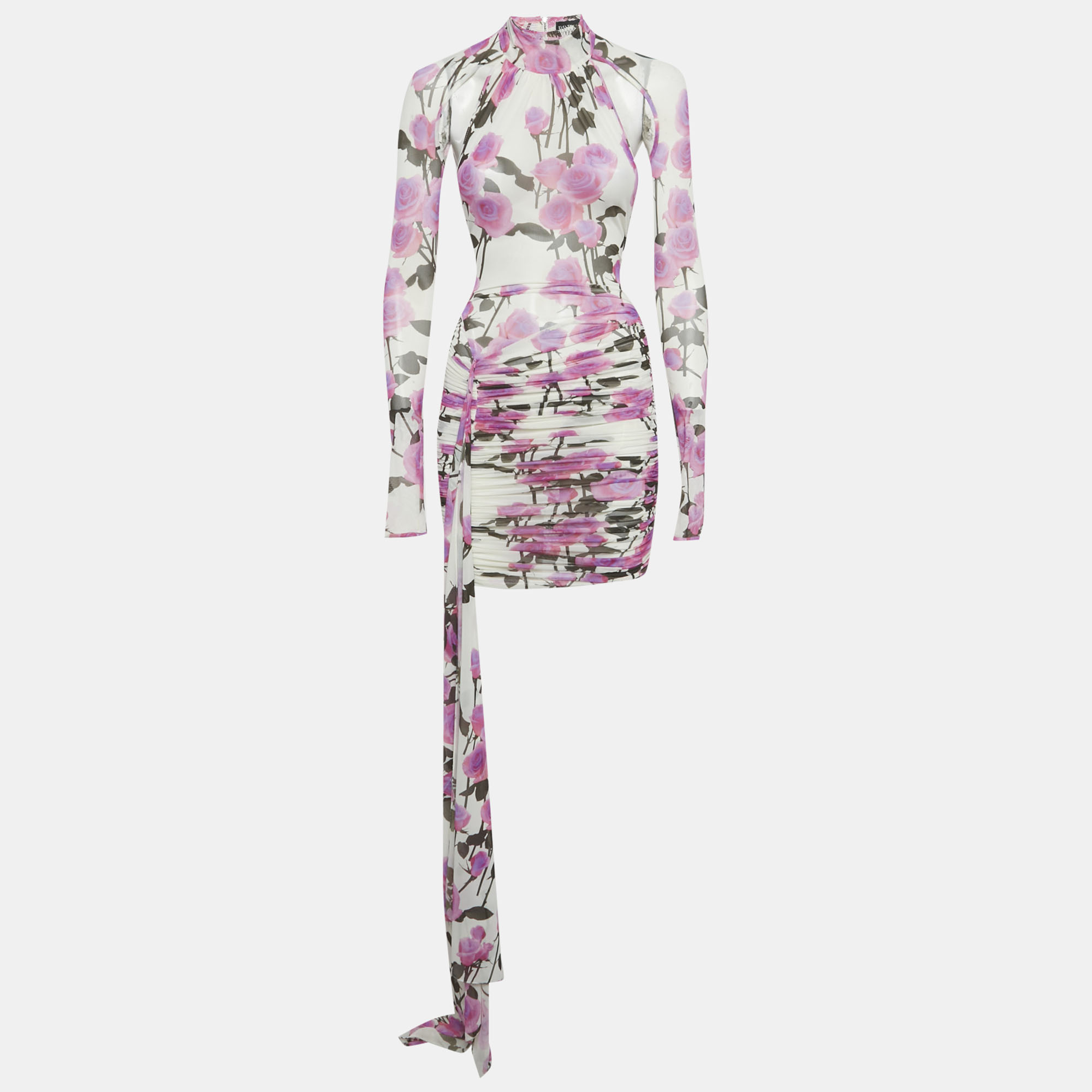 

David Koma Multicolour Floral Print Jersey Ruched Mini Dress S, Multicolor