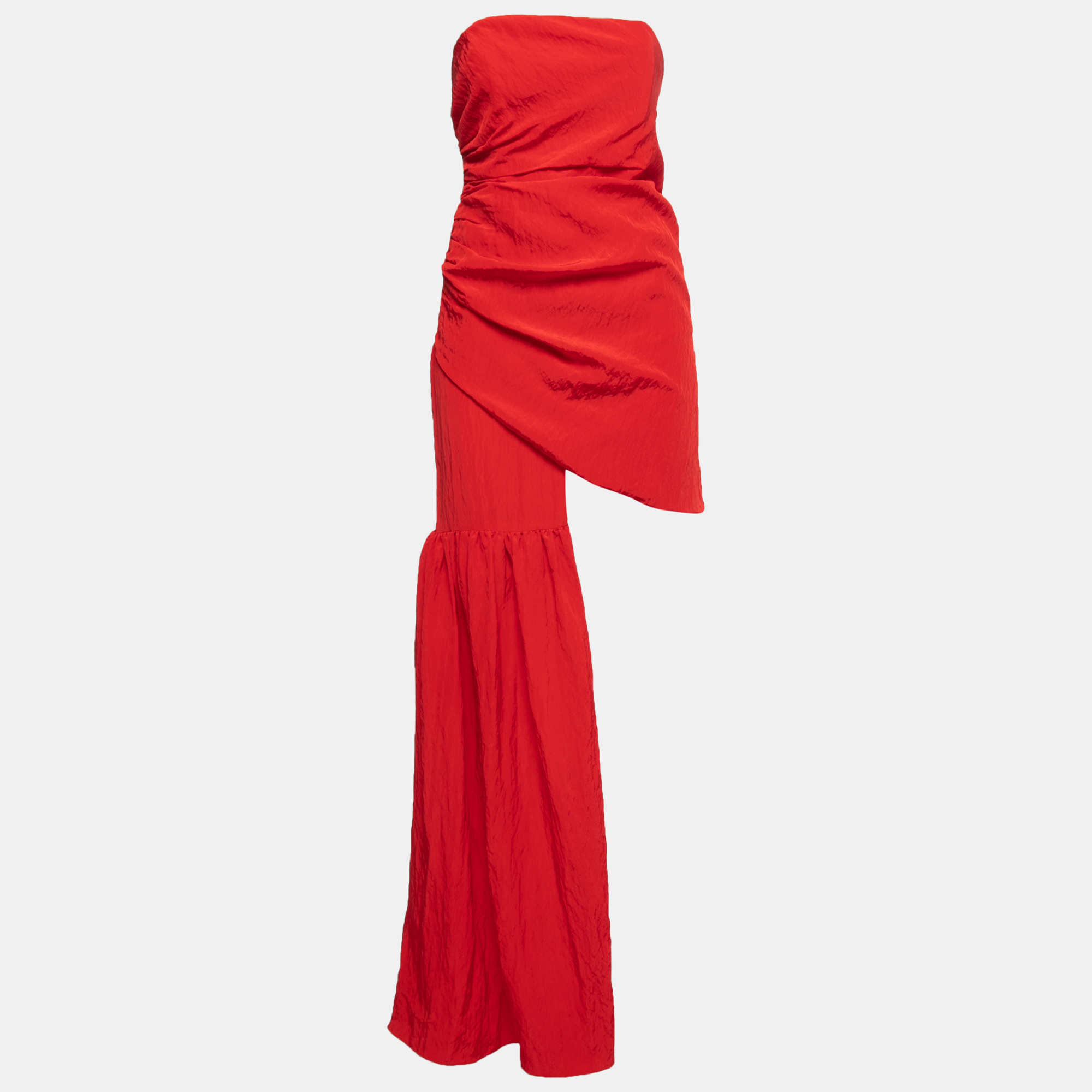 

David Koma Red Taffeta Strapless Ruched Asymmetrical Mini Dress
