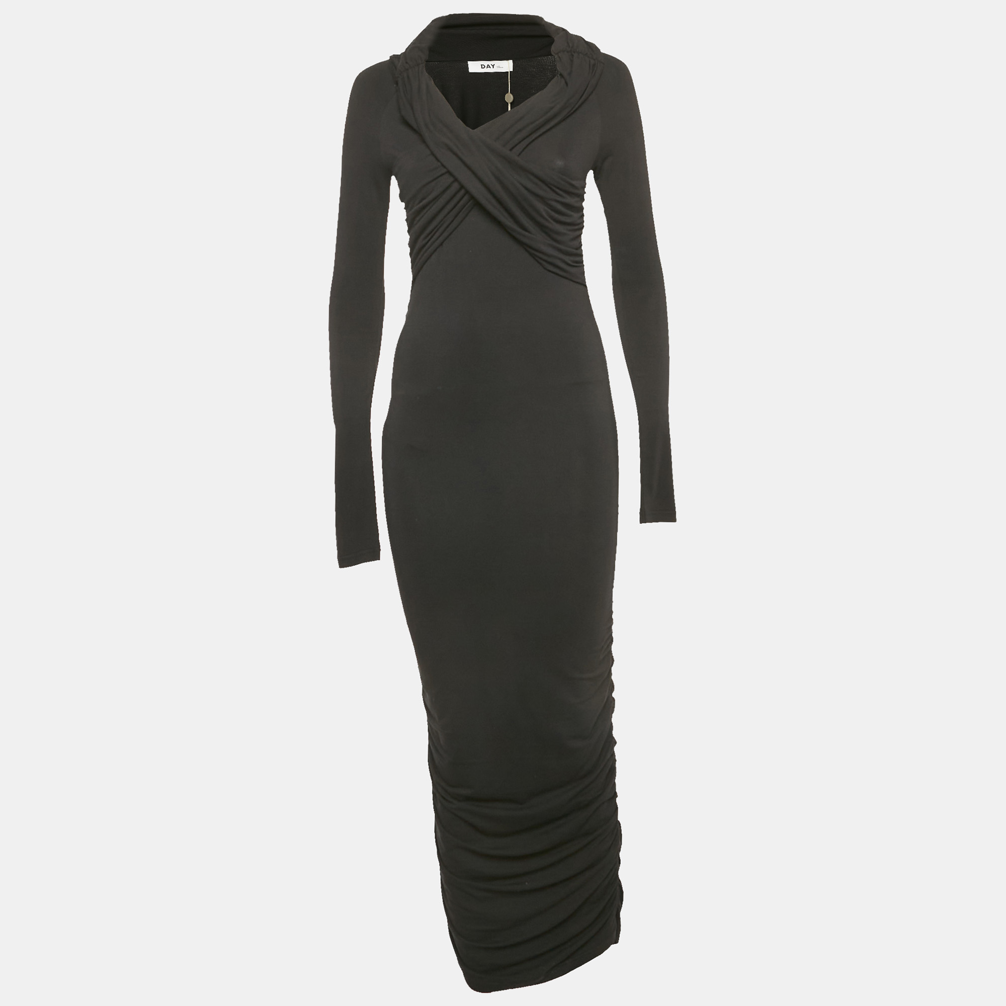 Day Birger et Mikkelsen Black Wrap Jersey Cilian Midi Dress S