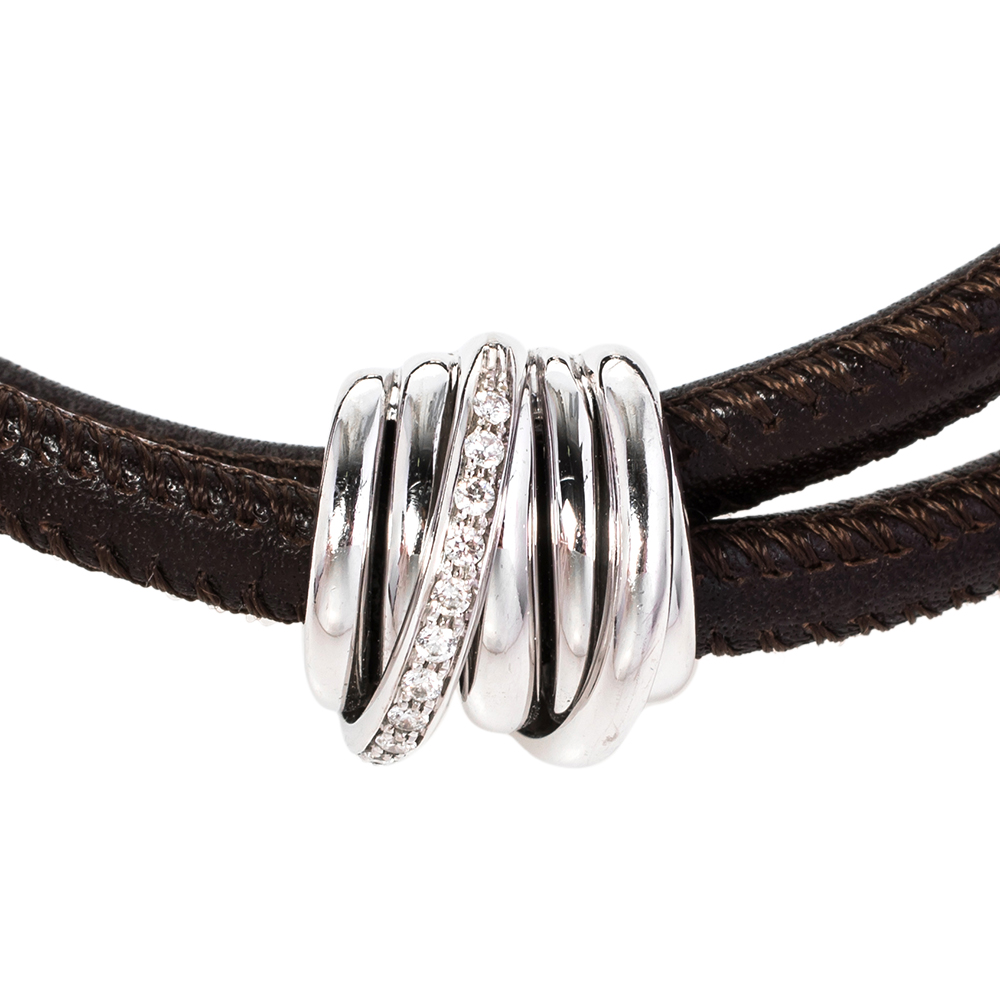 

De Grisogono Allegra Diamond 18k White Gold Leather Wrap Bracelet