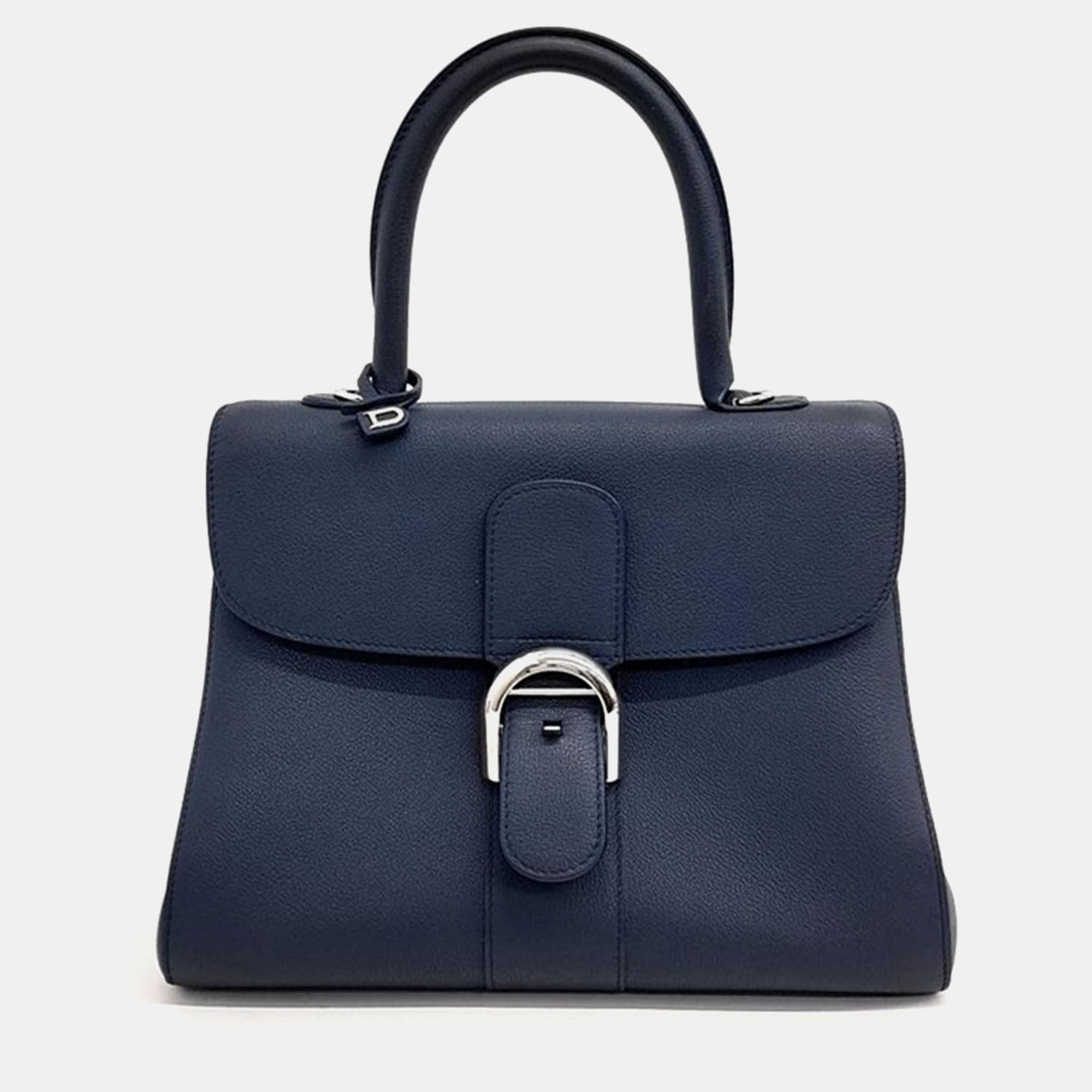 

Delvaux Navy Leather Briand MM Bag, Navy blue