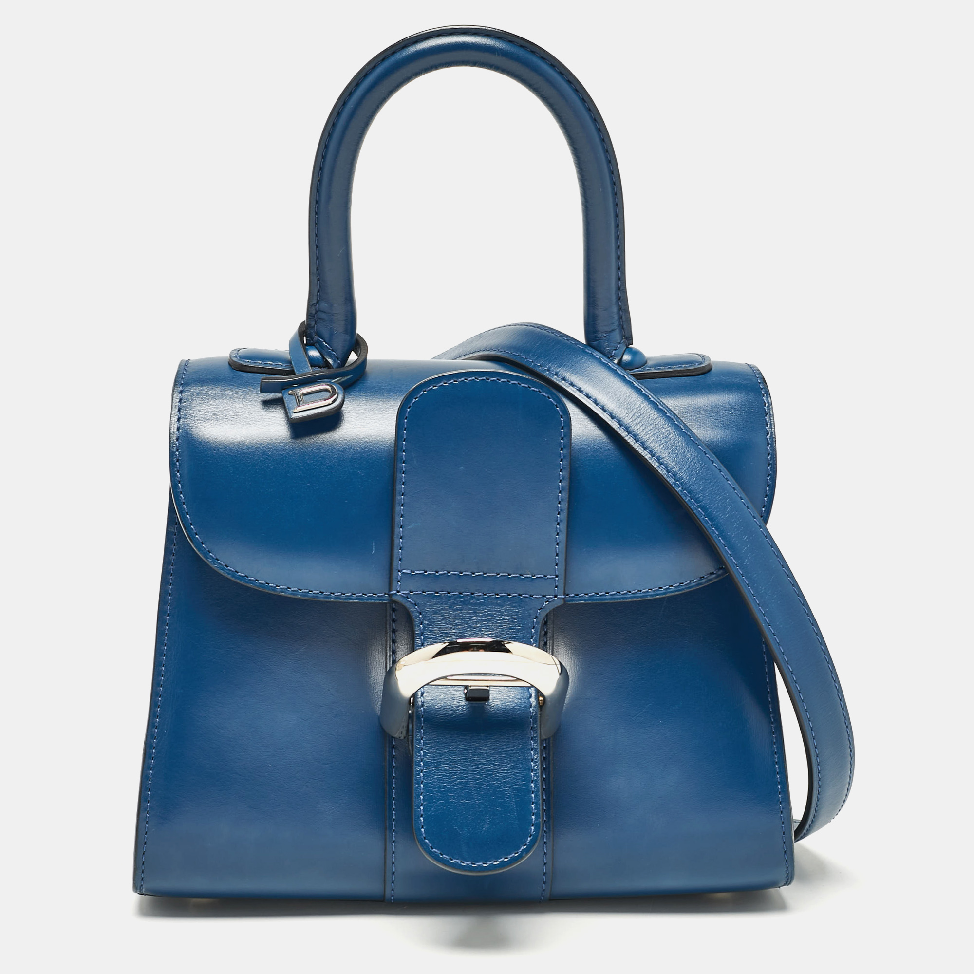 

Delvaux Navy Blue Leather Mini Le Brillant Top Handle Bag