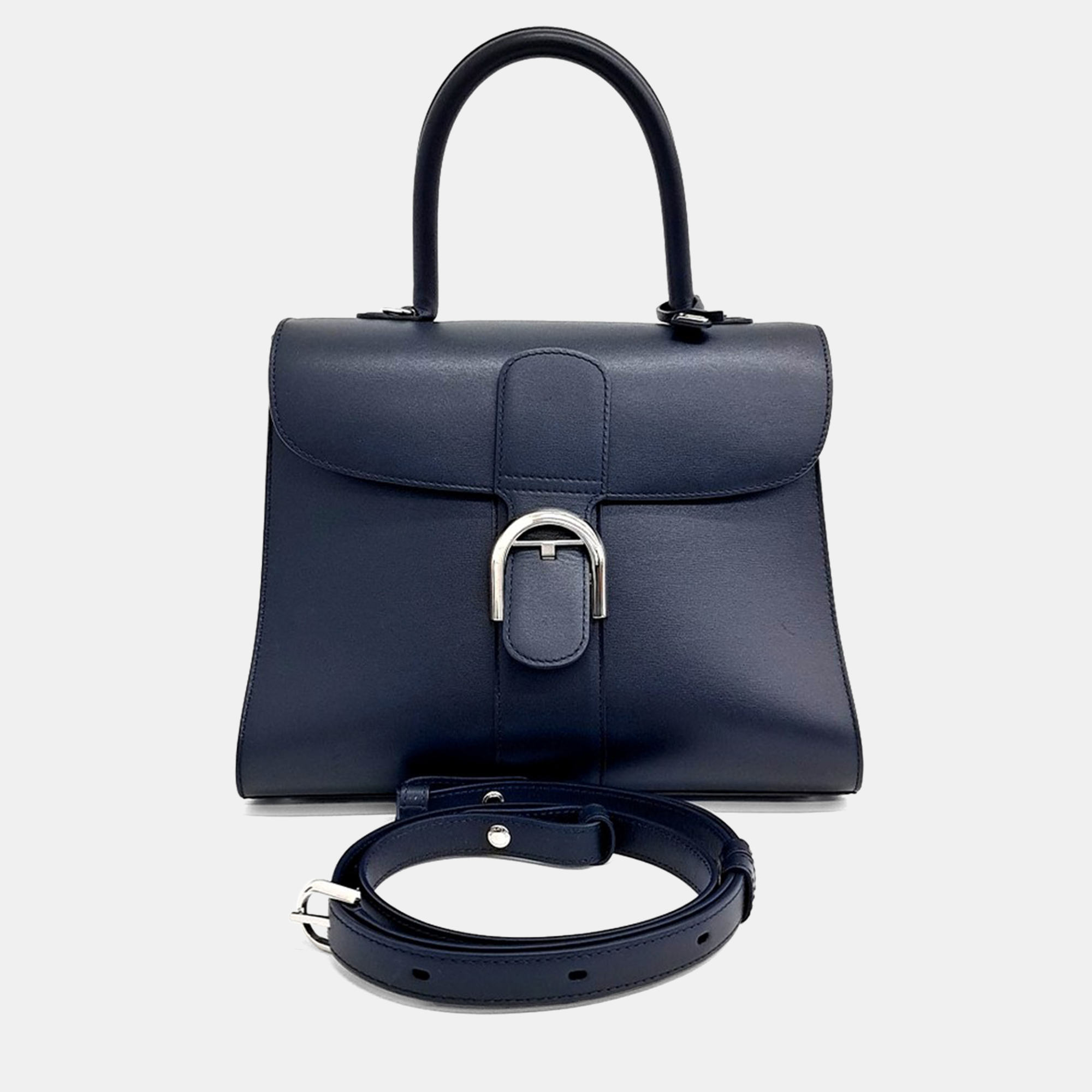 

Delvaux Navy Blue Leather Briand MM Bag