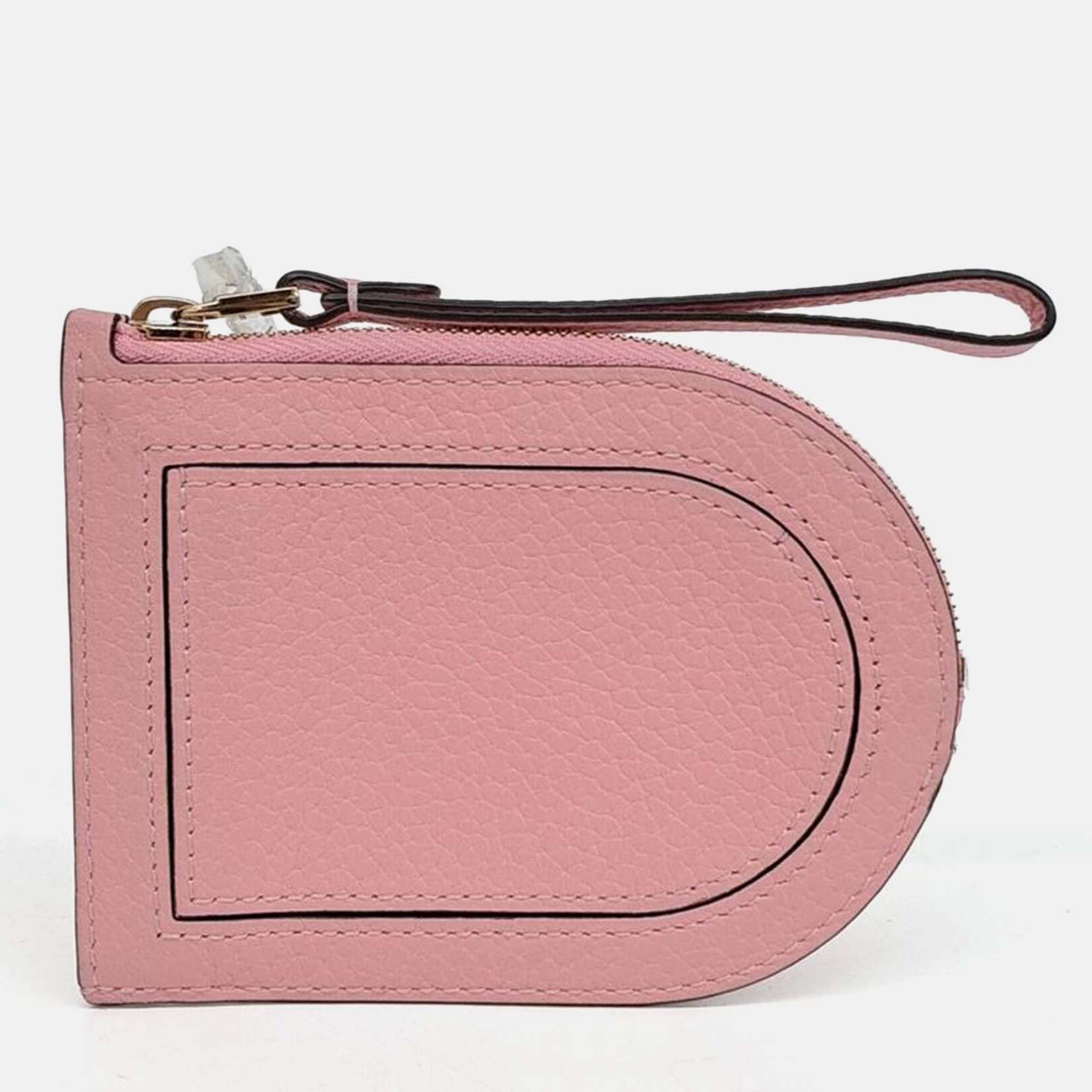 Pre-owned Delvaux Pink Leather Pin Coin And Card Wallet