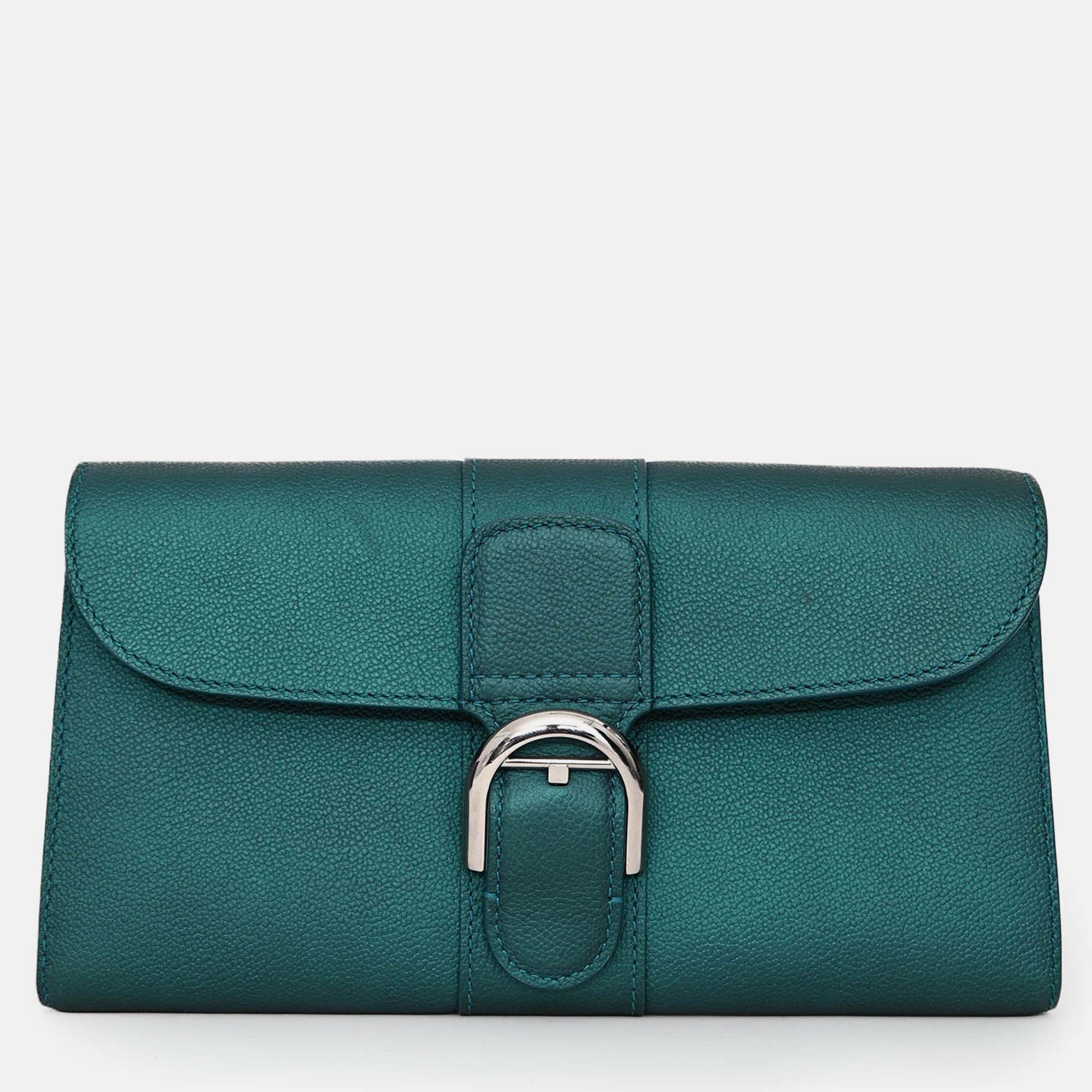 

Delvaux Green Metallic Leather Brilliant Wallet On Chain SHW