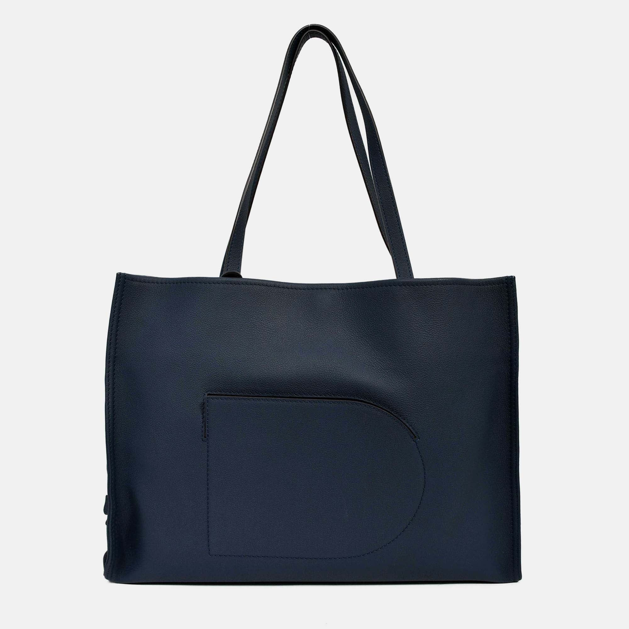 

Delvaux Navy Rodeo Calf Leather D Shopper Tote Bag, Navy blue