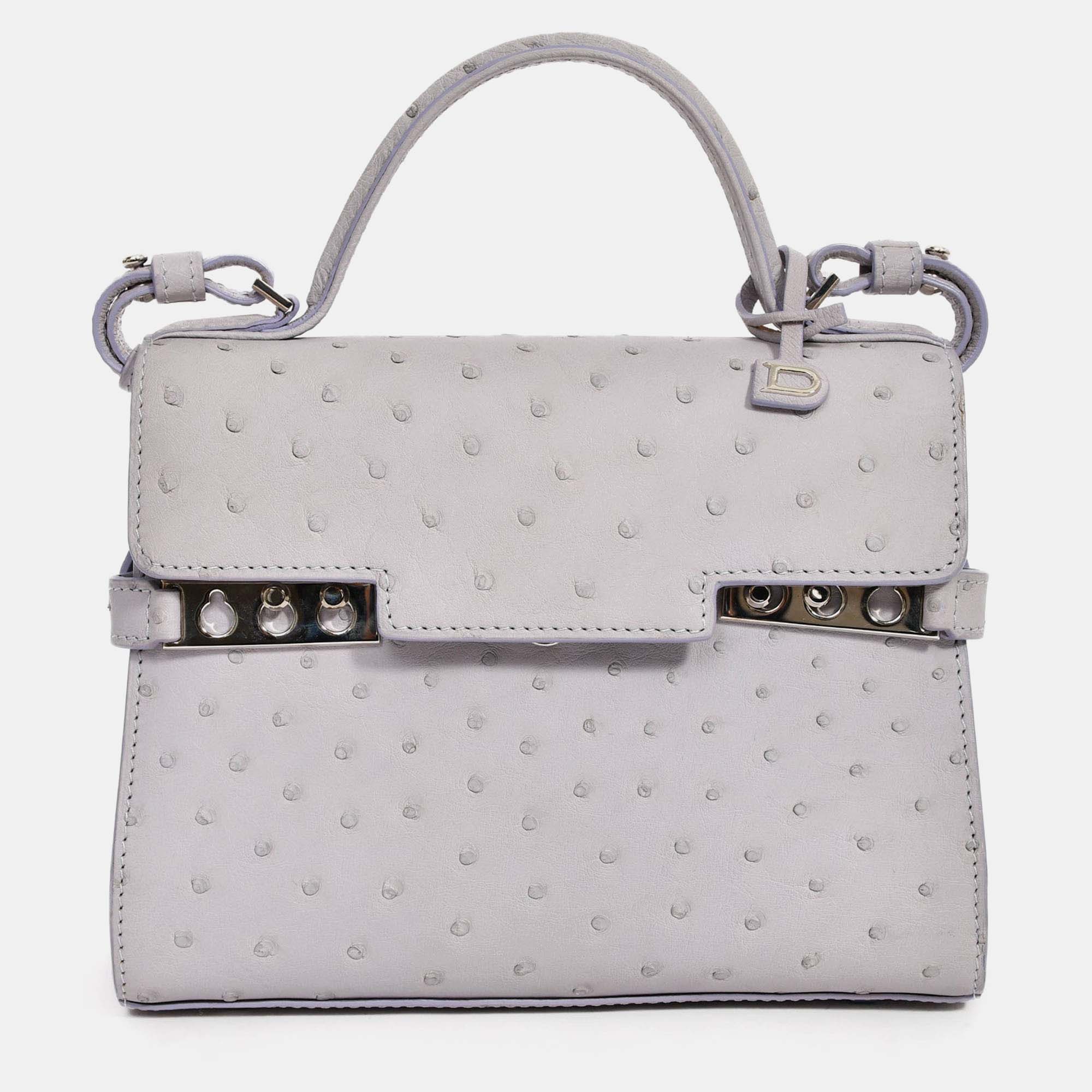 

Delvaux Purplish Grey Pstrich Leather Tempete PM with Strap