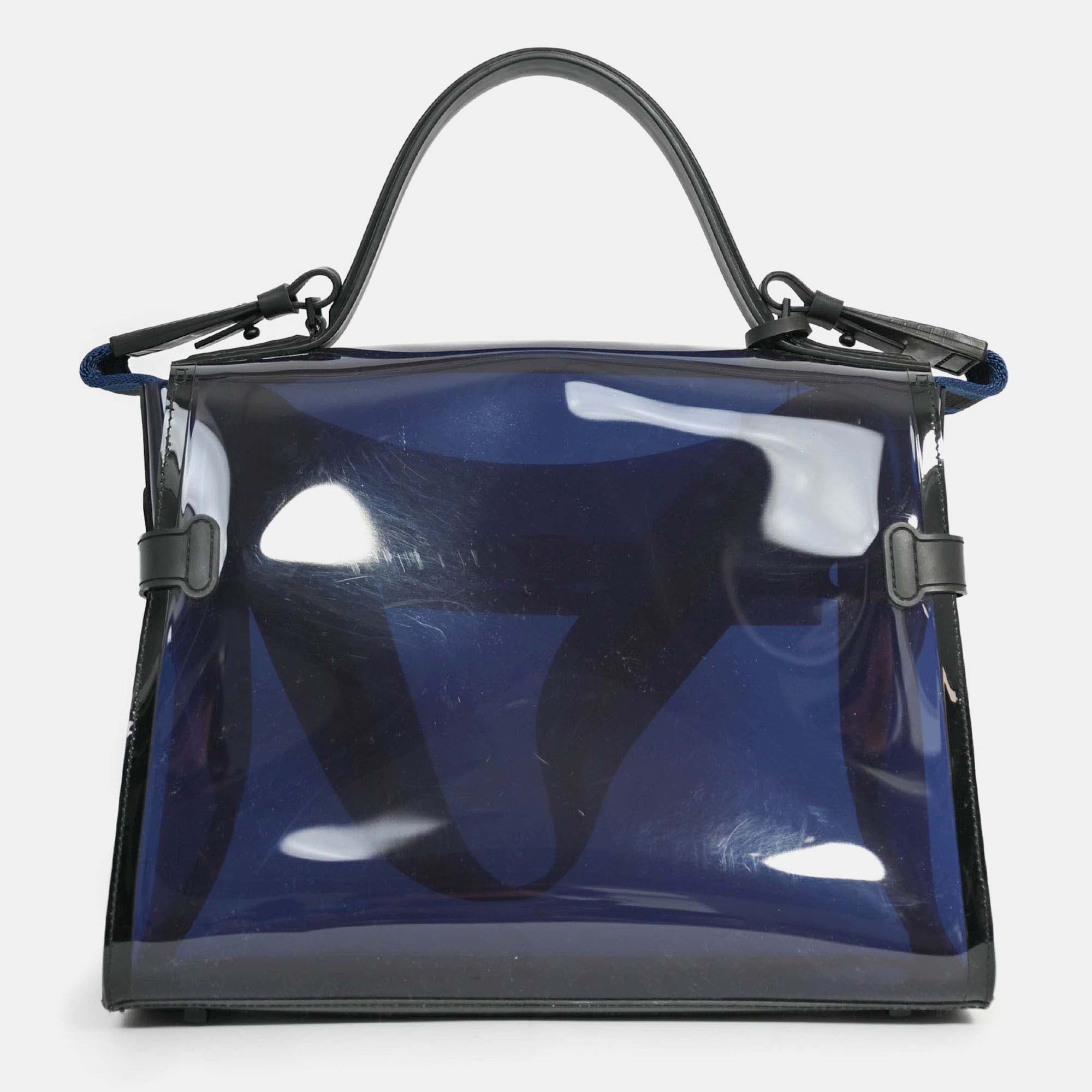 

Delvaux Blue/Black PVC 'Tempete' GM Top Handle Bag
