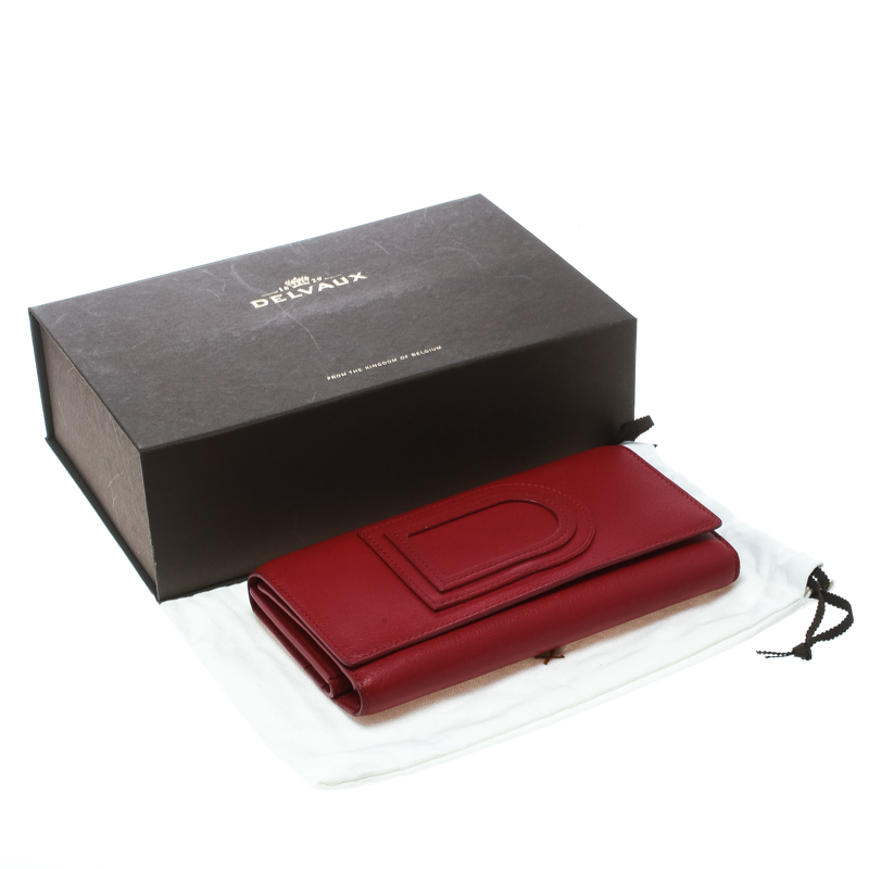 Delvaux Red Leather Tri Fold Continental Wallet Delvaux