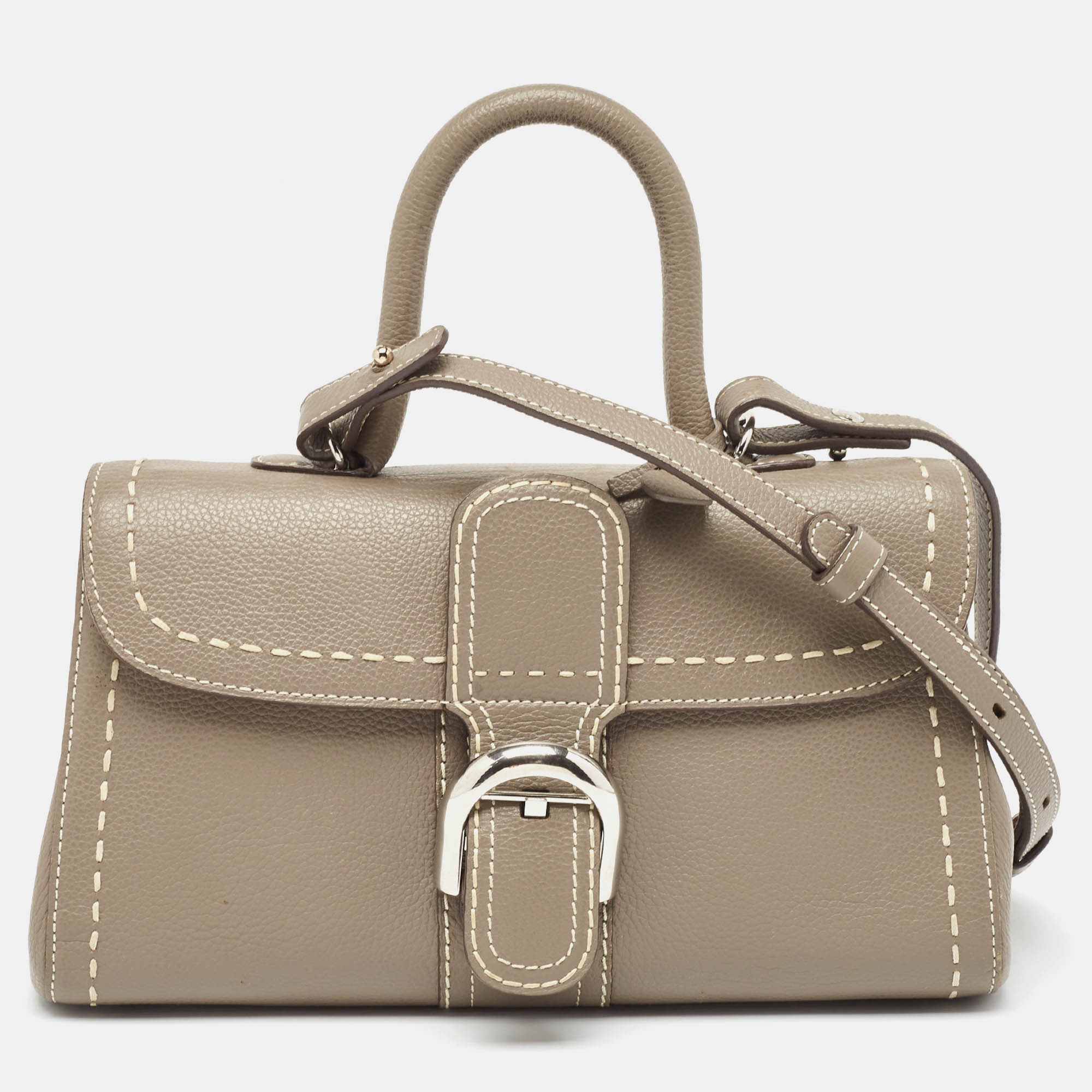 

Delvaux Grey Leather Mini Brillant East/West Top Handle Bag