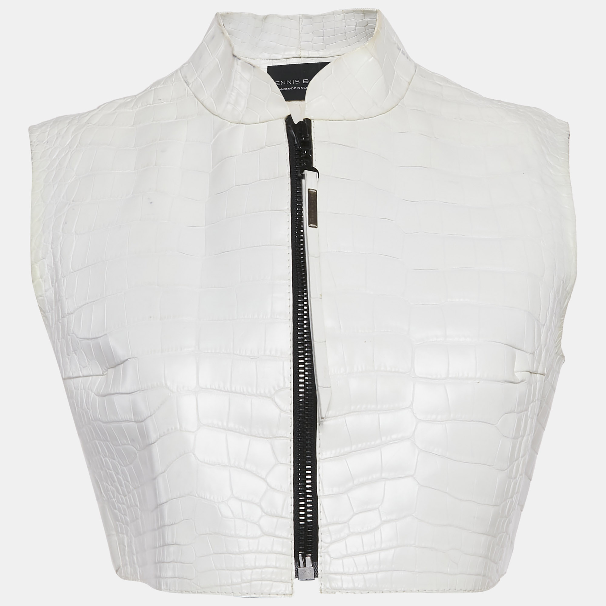 

Dennis Basso White Leather Zip-Up Crop Vest S